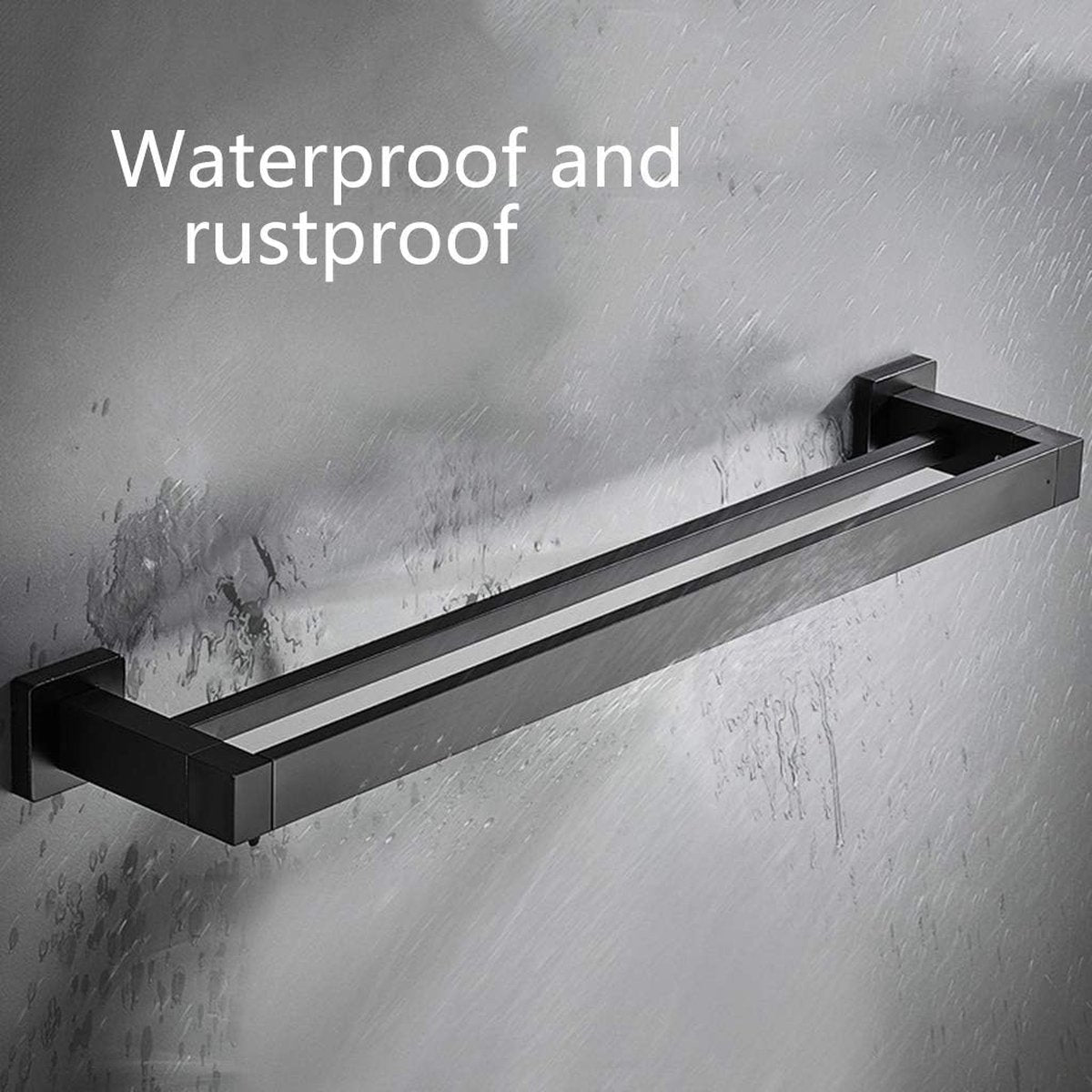Towel Rack - 40 CM - Towel Bar - Bathroom Towel Rack - Bathroom Shelf - Double Bar - Self-Adhesive or Drill - Shower Rack - Towel Bar - Towel Holder - Aluminum - Black - Bathroom Accessories - Durable & Sturdy