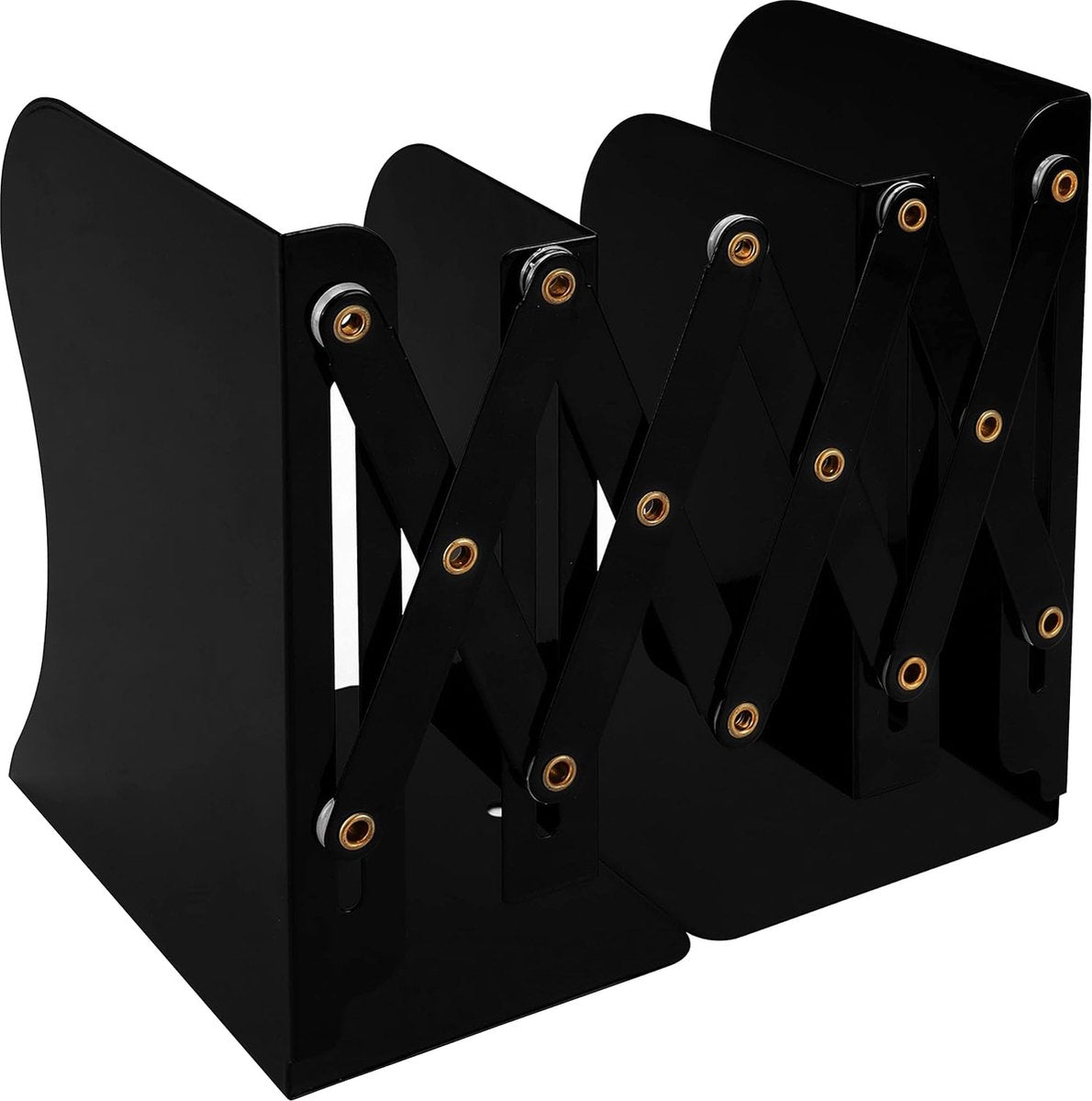 Bookend - Book Stand - Book Holder - Book Support - Bookends - Magazine Holder - Adjustable - Stylish Design - Non-Slip Feet - Multifunctional Use - For Shelves, Office, Library, Home and School - Metal - Black