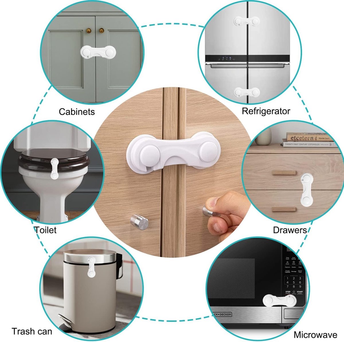 10 Pieces - Child Lock - Drawer Child Lock - Refrigerator Lock - Cabinet Child Locks - Cabinet Door Child Safety - Child Security - No Drilling Required - Safety Lock - Door Security - Baby Lock - Child Locks - Drawer Lock - White - Cabinet & Drawer Secur