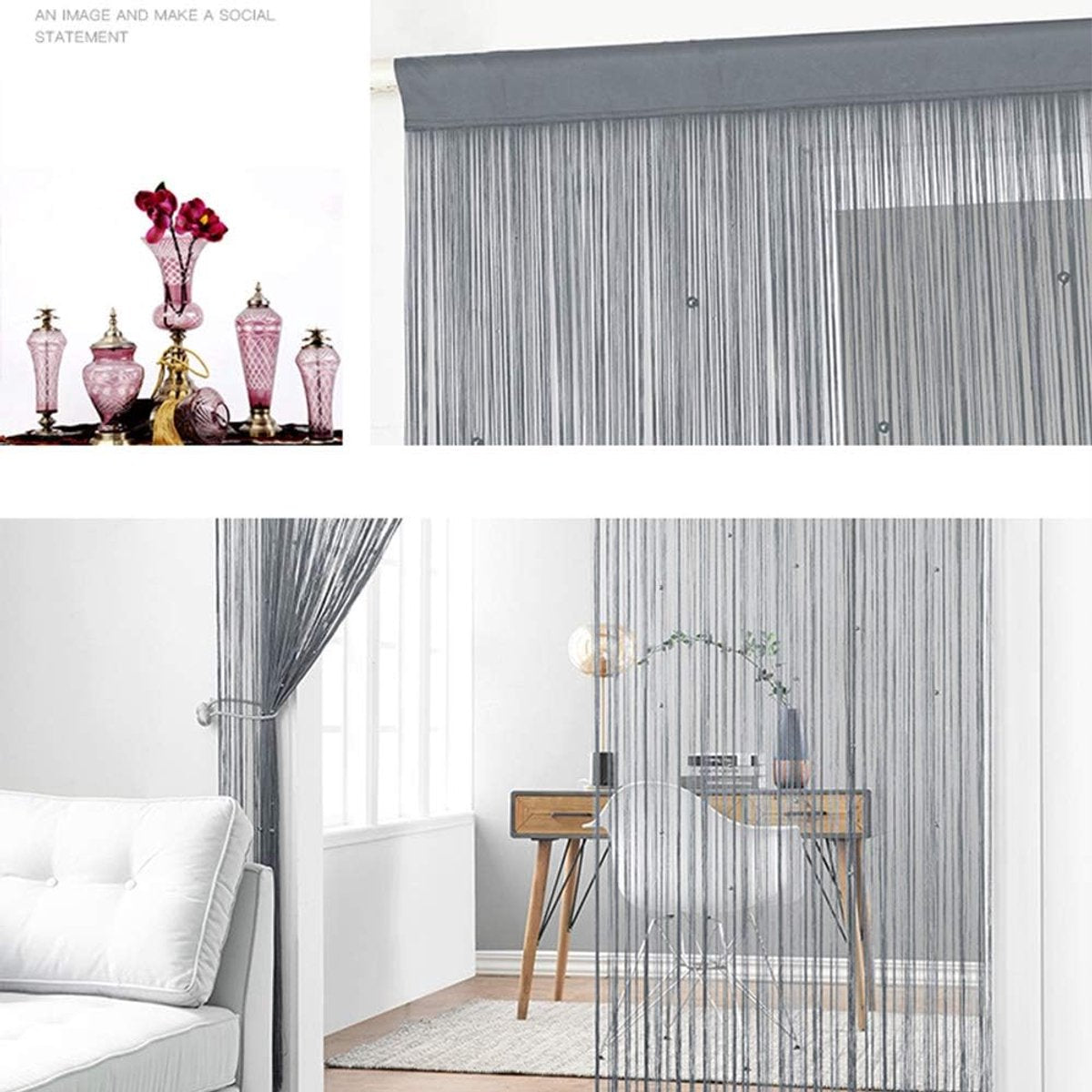 Door Curtain - 100 * 200 cm - Fly Curtain - Decorative Curtain - Plastic Fly Curtain - Easy Installation - Luxury Door Screen - Fly Screen Curtain - Beige