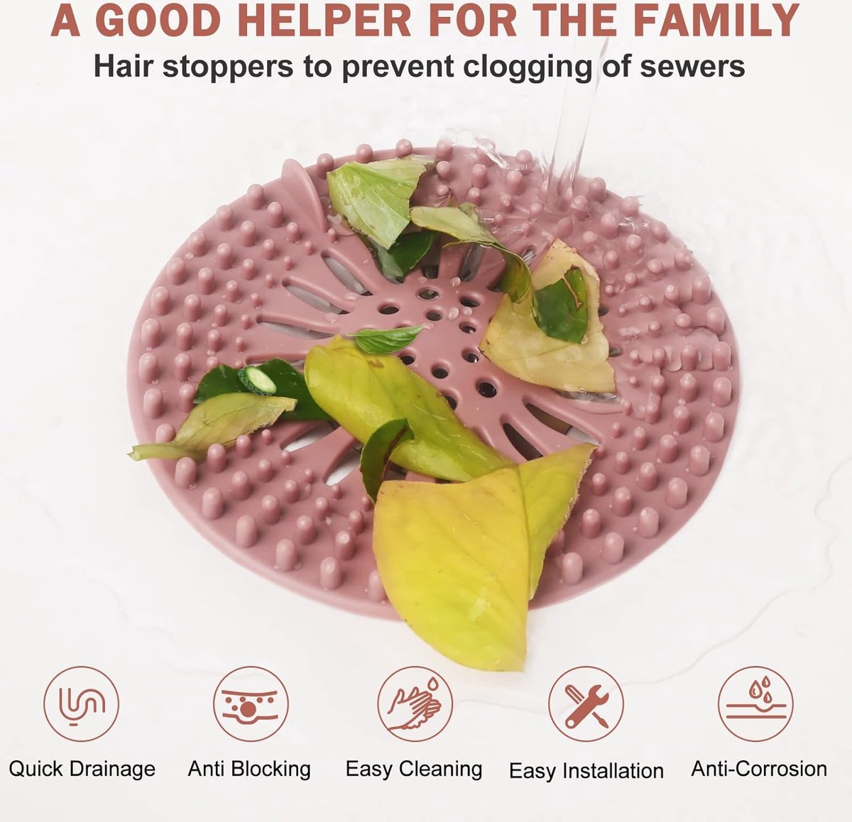 Silicone Drain Stopper - Sink Strainer - Shower Drain - 5-piece - Sink Stopper - Drain Strainer - Drain - Sink Plug - Universal Hair Filter - Hair Catcher - Drain Stopper - Large Displacement Bathroom Deodorant Drain - For Kitchen/Bathroom