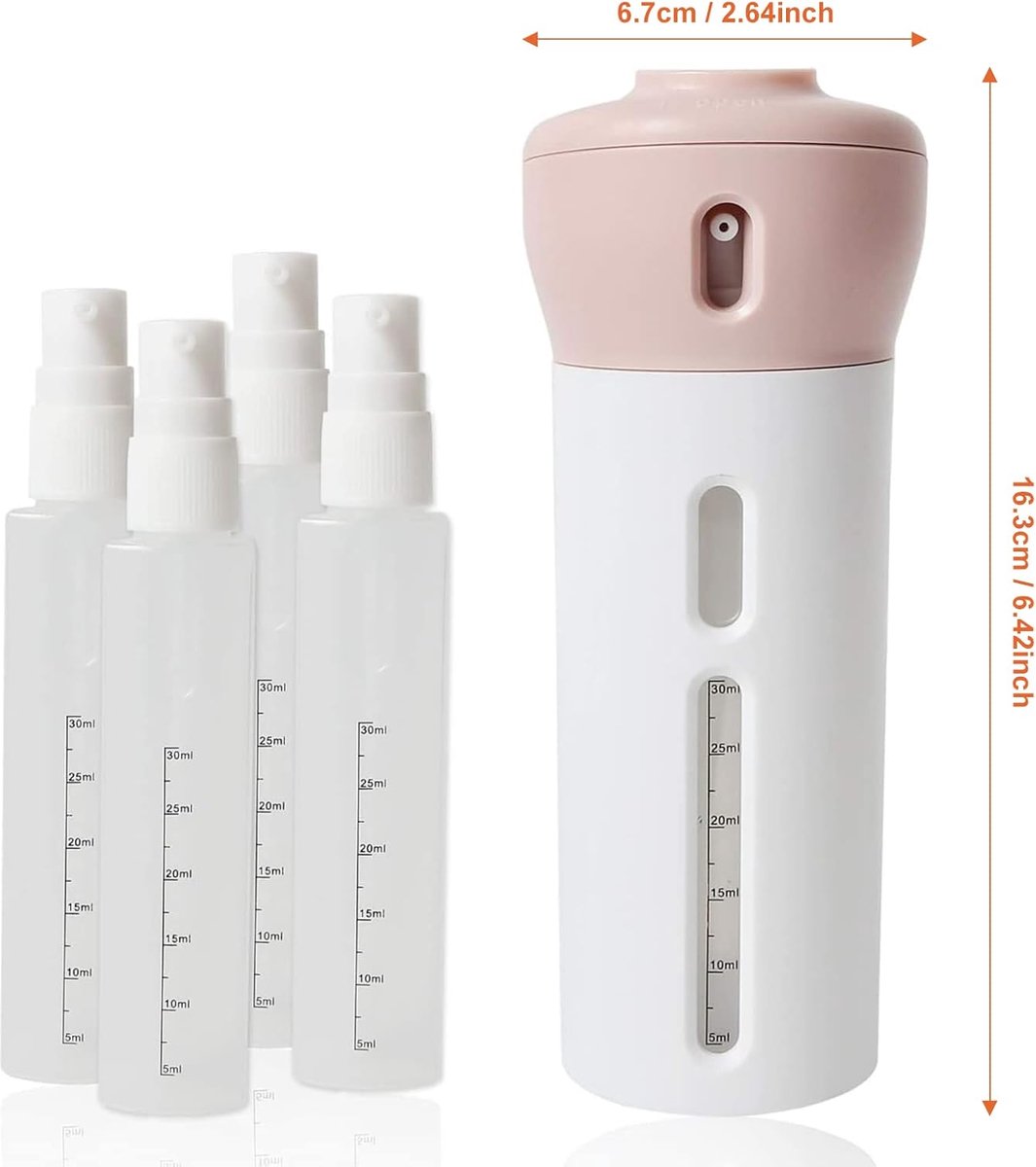 Travel Bottle - Travel Bottles - Travel Flasks - Travel Dispenser - Travel Bottle - 4 In 1 Soap Dispenser - Shampoo and Soap Dispenser - 4 In 1 Dispenser - 4 Bottles of 40 ml - Leakproof - Refillable - Travel Accessories - Pink