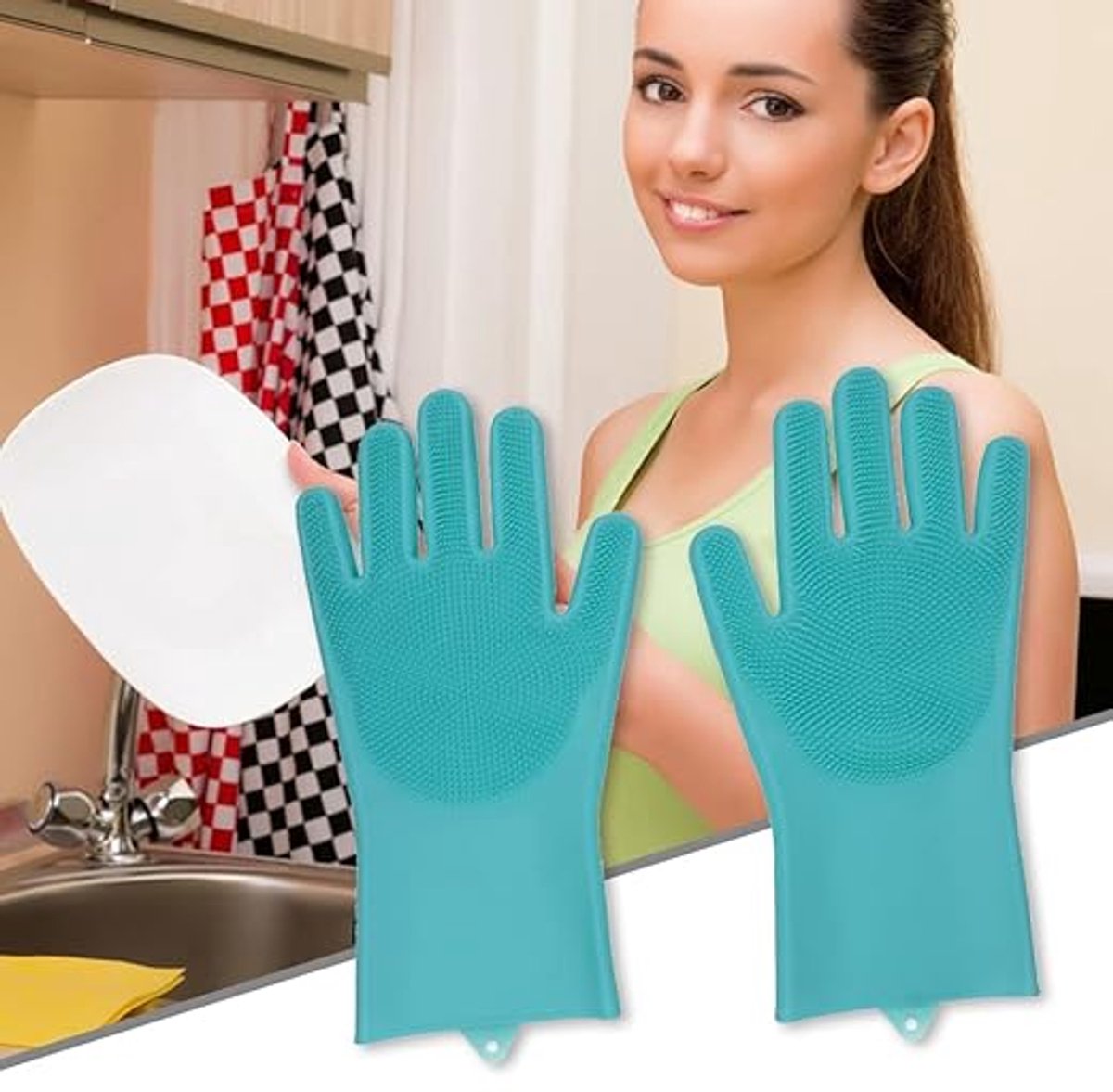 Dishwashing gloves with brush - Silicone dishwashing gloves - Silicone cleaning gloves - Magic dishwashing gloves - Reusable - Cleaning sponge gloves - Dishwashing gloves - for washing dishes - bathroom, kitchen and pet care