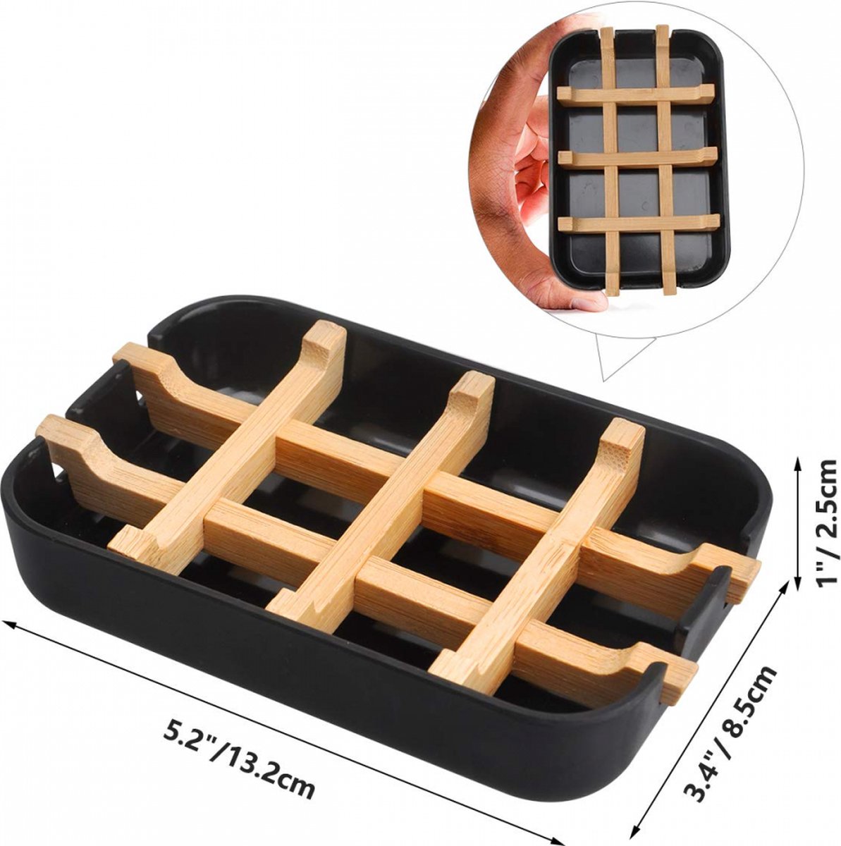 Soap Dish - 2 Pieces - Soap Holder With Drain - Bamboo Tray Soap Holder - Removable Drawer - Small Soap Dish - Soap Box - Hand Soap - Shower - Bathroom - Bathroom Accessories - Keep Soap Dry And Hygienic - Black