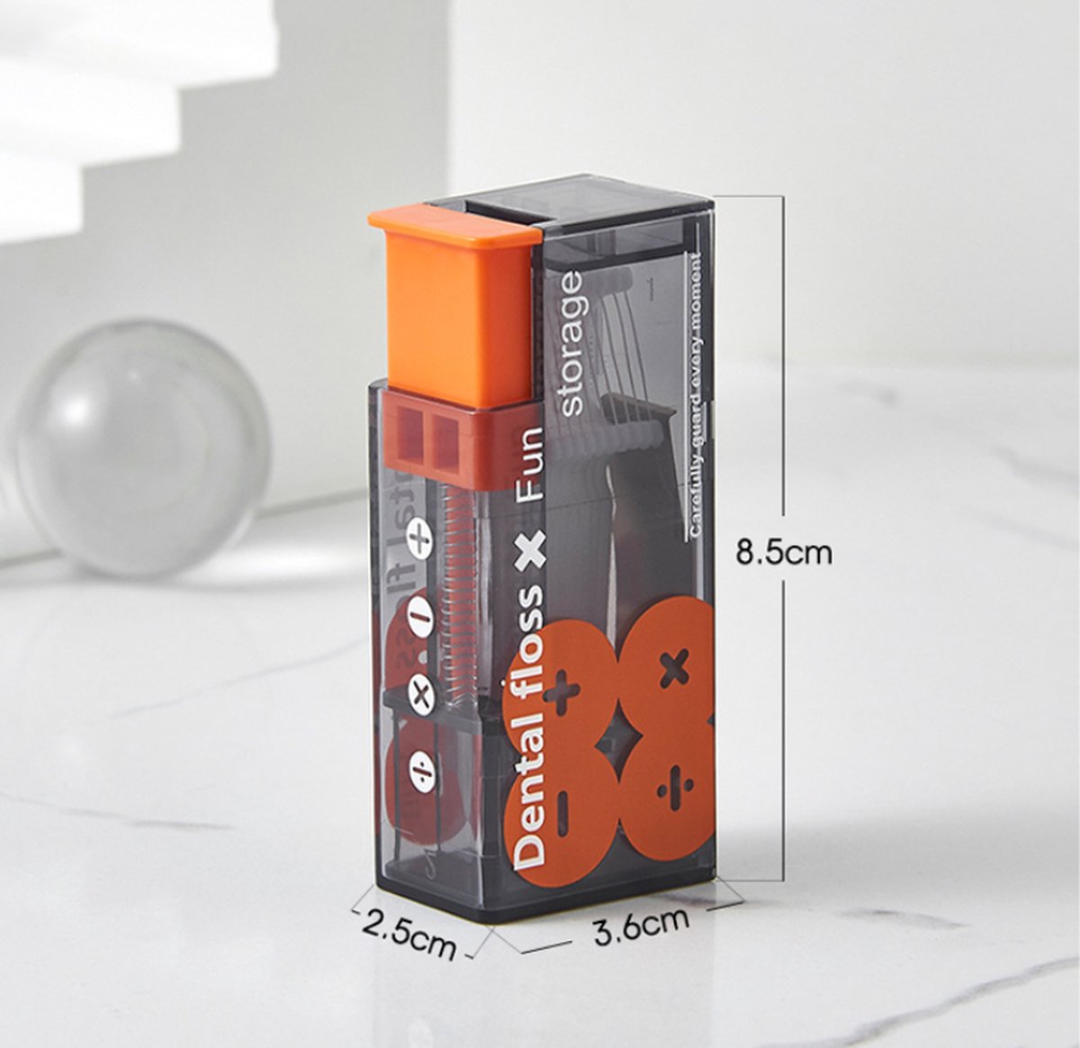 Dental Floss Dispenser Incl. 10x Dental Floss - Portable Floss Dispenser - Black/Orange - 1 Piece