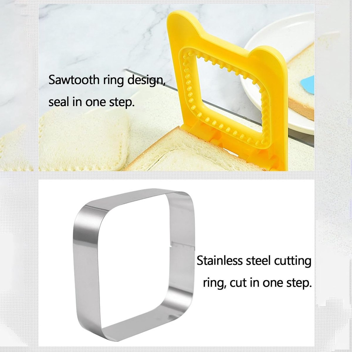 Sandwich Cutter - Sandwich Sealer - Cookie Cutters for Children - Decruster - Sandwich Tool - Sandwich Maker - Sandwich Tools - For Making Sandwiches Hamburger Cake - For Children Lunchbox - Stainless Steel - Yellow Square