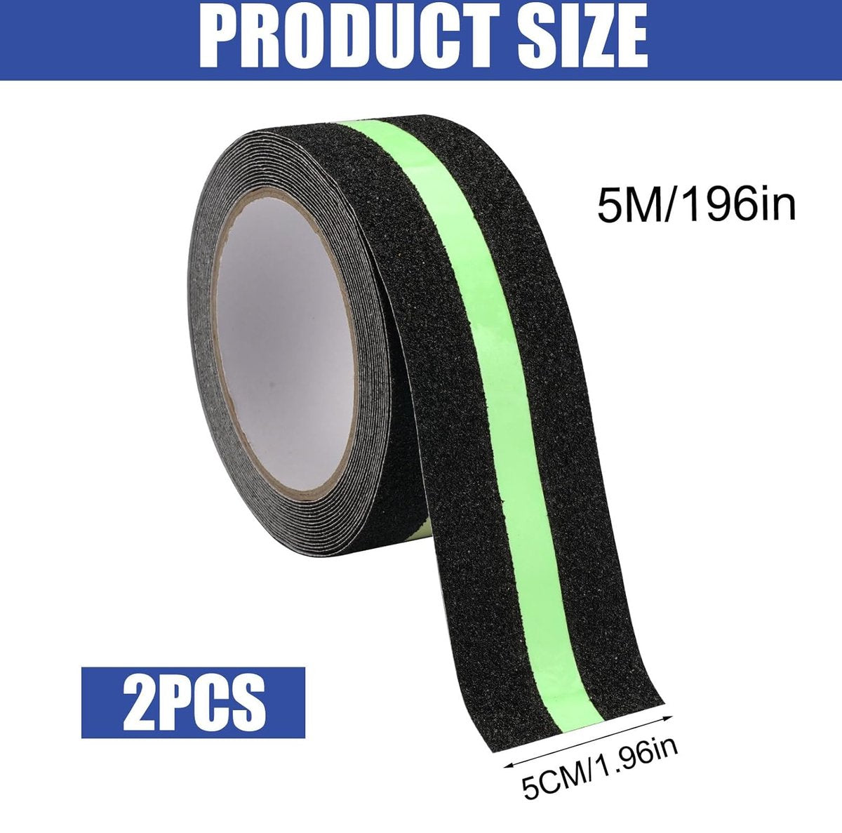 Anti-slip Adhesive Tape - 2 Rolls - Anti-slip Grip Tape - Safety Tape - Stair Tape - Anti-slip Adhesive Tape - Strips with Self-Adhesive - For Stairs Stairs Stairs Decking Indoors and Outdoors - Glows in the Dark - Black - 5 Cm X 5 M