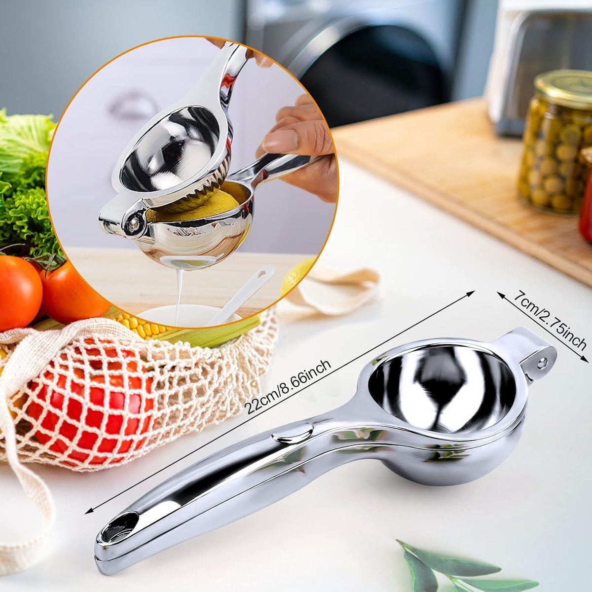 Lemon Press - Lime Press - Manual Lemon Press - Hand Citrus Press - Lemon Squeezer - Citrus Squeezer - Hand Press - Fruit Press - Orange Press - Orange Juicer - Metal - For Lemons, Limes and Oranges - Effortless Juice Making - Silver
