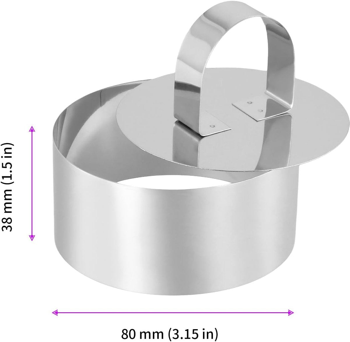 pieces - stainless steel - dessert rings - cake rings - with handle - molds - round dessert ring - for baking and cooking cakes, mousses, and desserts - 8*8*3.8 cm - silver