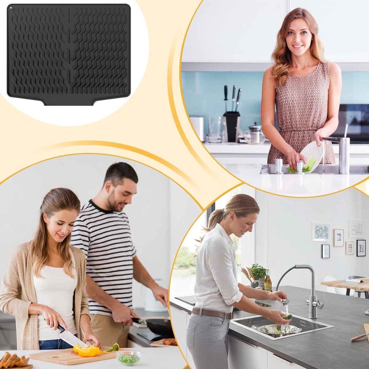 39*32 cm - Drain mat - Countertop drying mat - Foldable silicone drainer - kitchen drying mat - non-slip - silicone draining mat - for the sink, for kitchen utensils, cups, fruit and vegetables - black