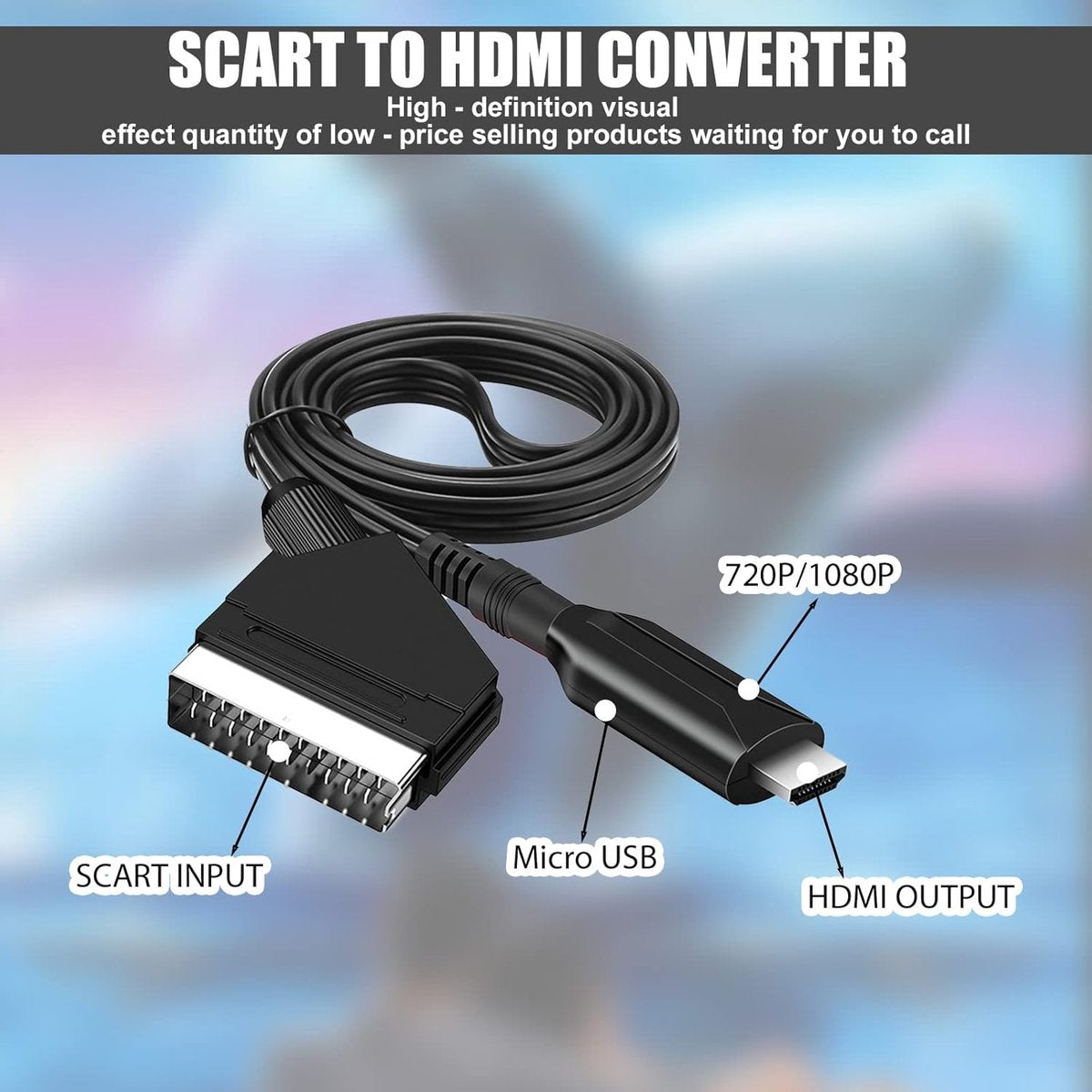 Scart to HDMI converter all-in-one adapter - Video Converter - with HDMI cable and SCART Full HD 1080P/720P audio-video converter