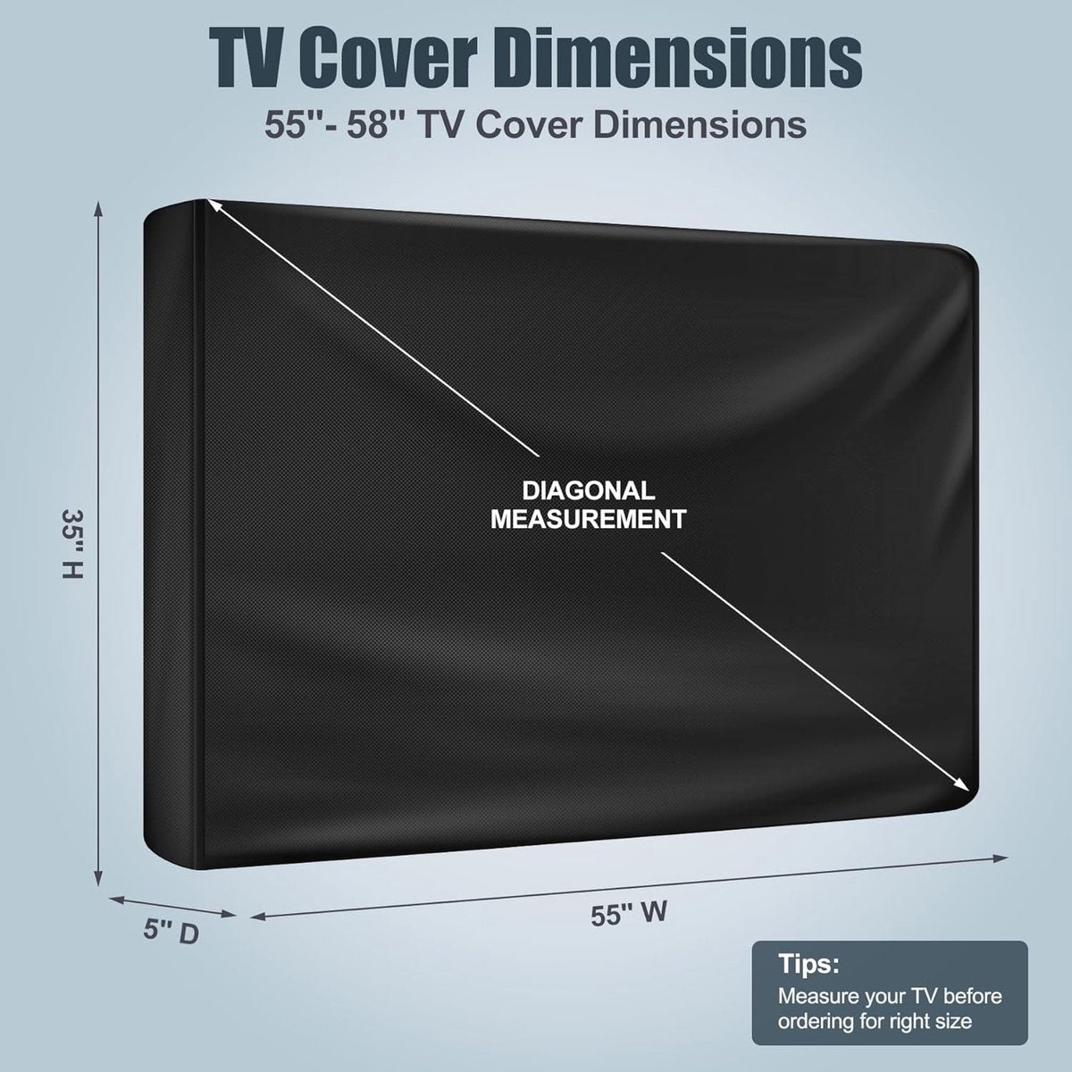 Outdoor TV case 55-58 inch - TV screen protector - waterproof and weatherproof outdoor flat screen case - 210D fabric - 55.1 x 5.9 x 35.4 inches - black