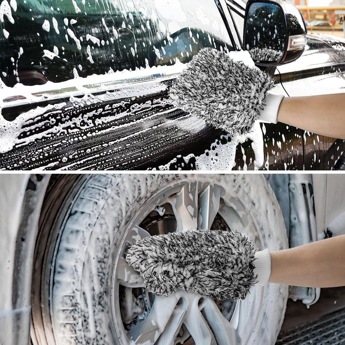Rim Brush - Car Wheel Brush with Car Wash Glove - Microfiber Rim Brush - Tire Brush - Wheel Brush - Rim Cleaner - Car Rim Brush - Car Wheel Cleaning Brush - Detachable - Car Brush - Car Cleaning Set - Black