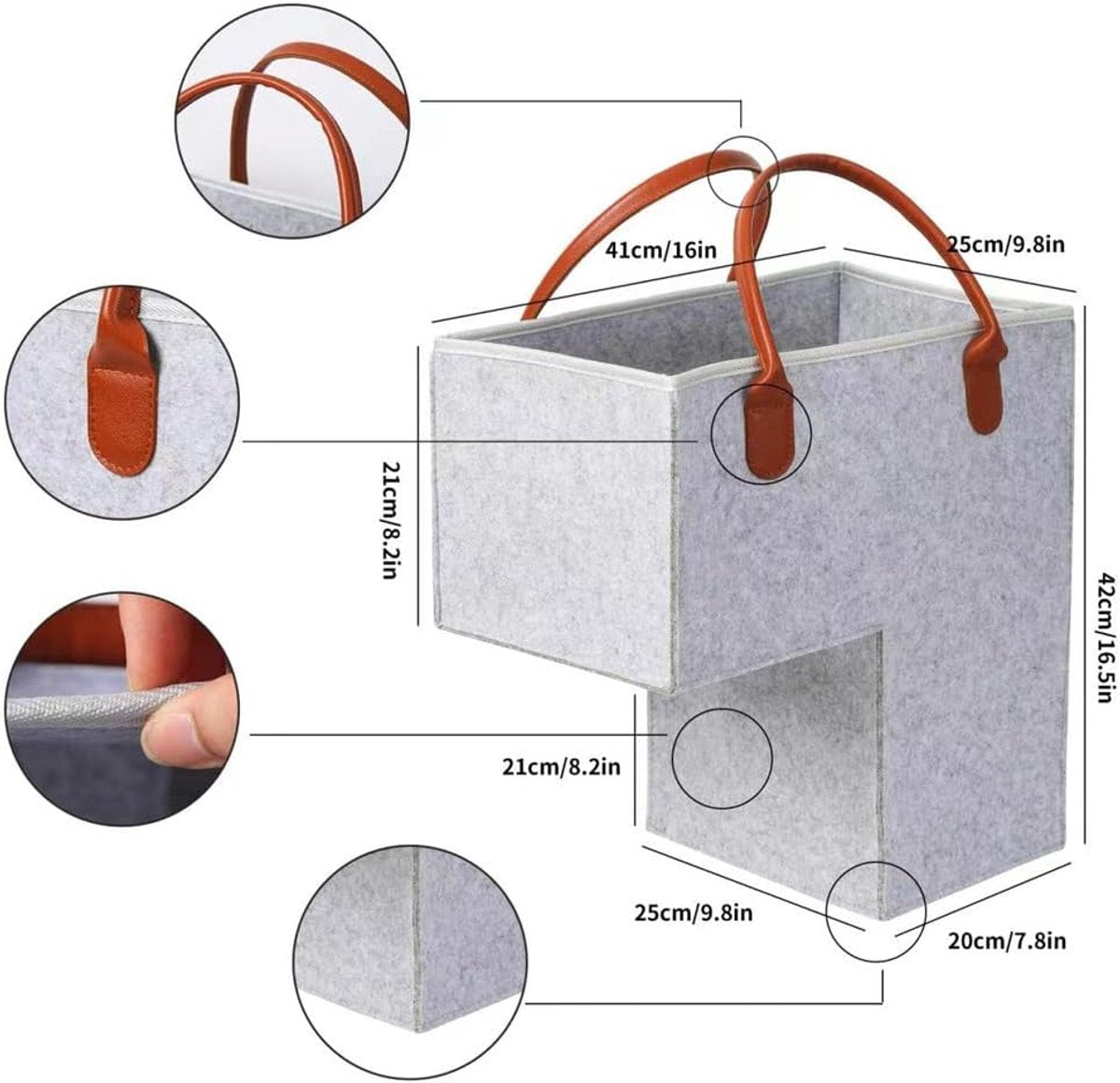 Stair Organizer Basket - Stair Basket - L-shaped foldable stair basket - Storage Bag - Felt Stair Basket - Laundry Basket - Toy Basket - Household Items - for Laundry, Toys - 42*42*25.5 cm - Light Grey