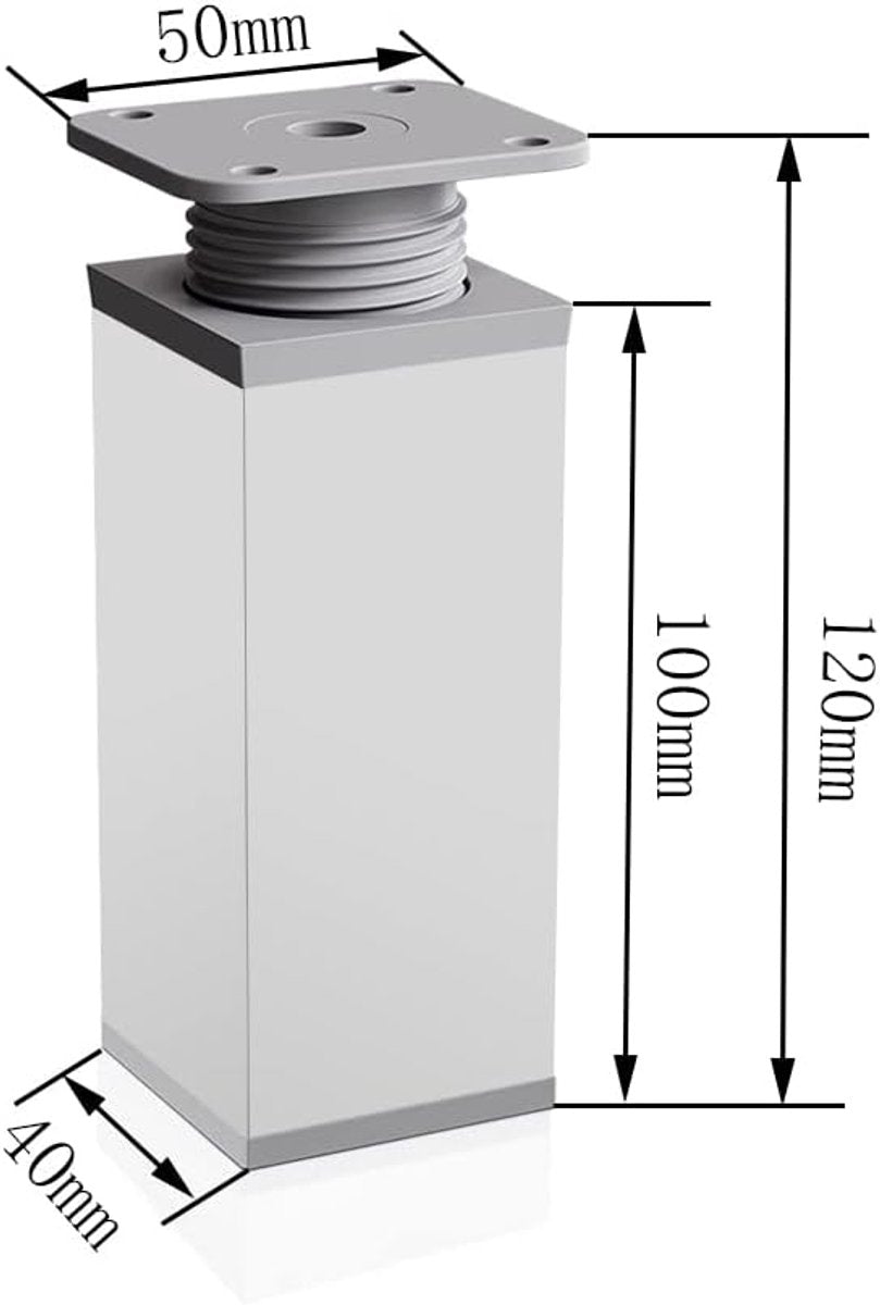 4 pieces - Furniture legs - 10 cm - Adjustable furniture feet - Adjustable table legs - sofa feet - bed feet - table legs - cabinet feet - cabinet leg - aluminum alloy table legs - for kitchen bench, sofas, coffee tables, furniture, cabinet and bed - whit