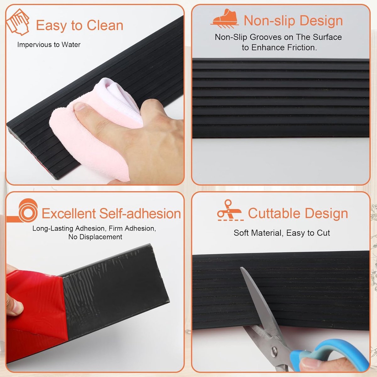 Threshold ramp - 1 m*10mm*50mm - Rubber threshold aid - Threshold ramps - Drive-up ramp - Threshold ramps for doors - Loading ramp - Threshold plate - Anti-slip - self-adhesive rubber threshold ramp - for wheelchairs, strollers and scooters - black