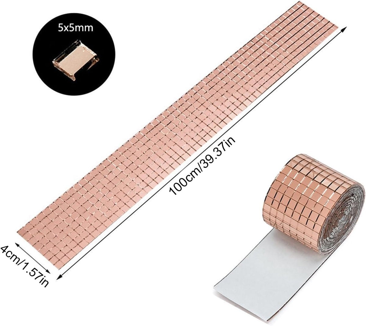 3 pieces - 4*100 cm - Self-adhesive mosaic stickers - Mini square acrylic mosaic tiles - 5*5 mm - self-adhesive acrylic mosaic tiles - mirror mosaic tiles - decorative wall stickers - for kitchen, restaurant, disco party, DIY decoration - pink