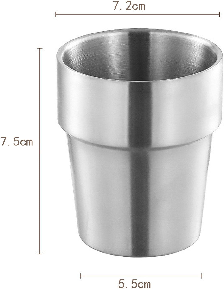 4 pieces - Stainless steel cup - 180 ml - Stackable stainless steel cups - metal cup - Double-walled insulated drinking cups Glasses - for home, restaurant, office, camping, party - 7.2*5.5*7.5 cm - silver