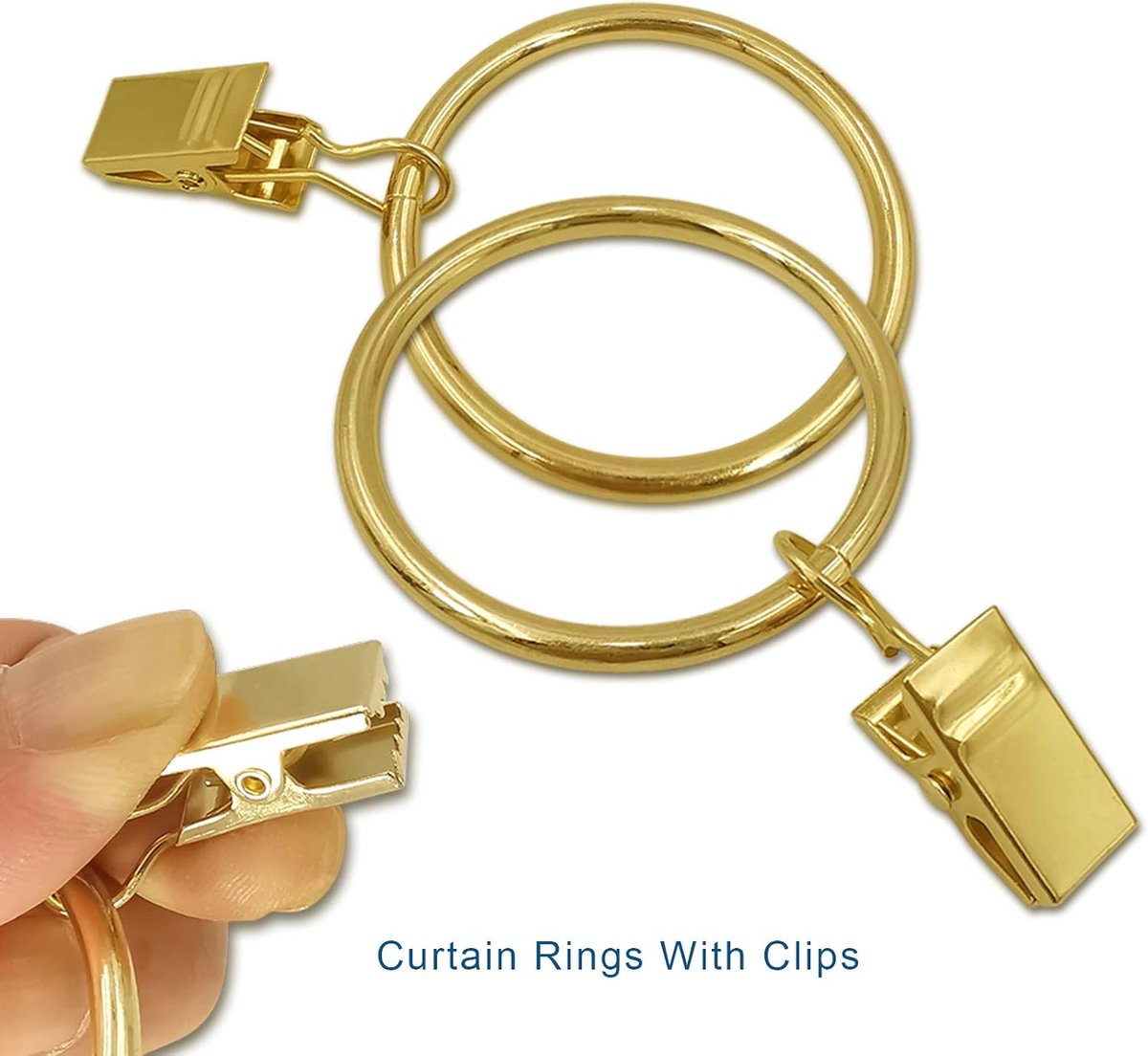 Metal Curtain Hooks with Clamps and Rings - 40 Pieces - Drapery Clip Hooks - Metal Curtain Rings - Decorative Curtain Rod Clips - Hooks - Shower Curtain Hanging Hooks with Clamp - Metal Curtain Rings with Clips - Gold