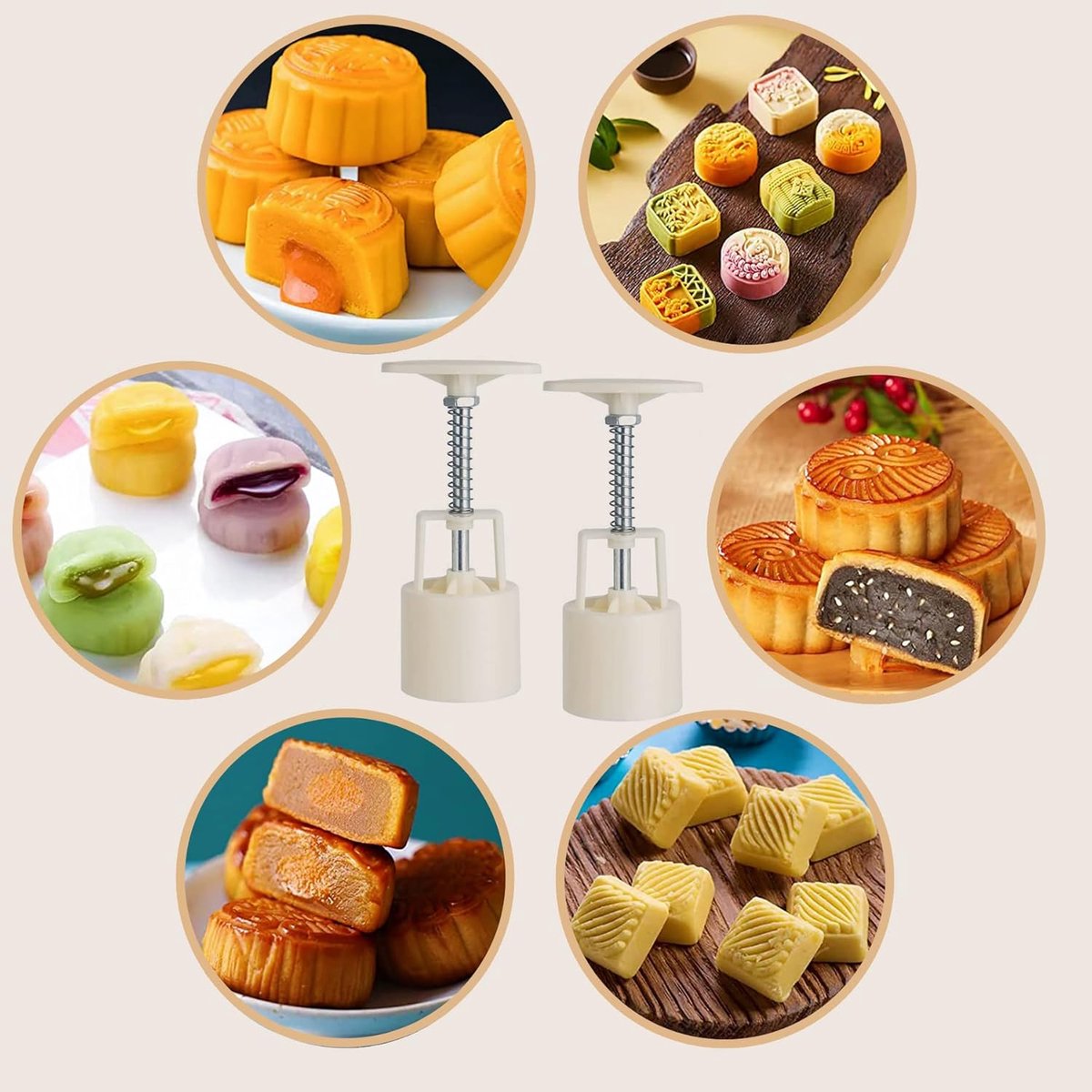 Set of 12 Cookie Cutters Set - Cookie Stamps - Cookie Shapes - Cookie Cutter Set - Mooncake Pan Set - Baking Pan - Cookie Cutter - Mooncake Die Stamps - Cookie Cutters - Flower Cookie Stamps - DIY Kitchen Tools - Maker 50g - Round