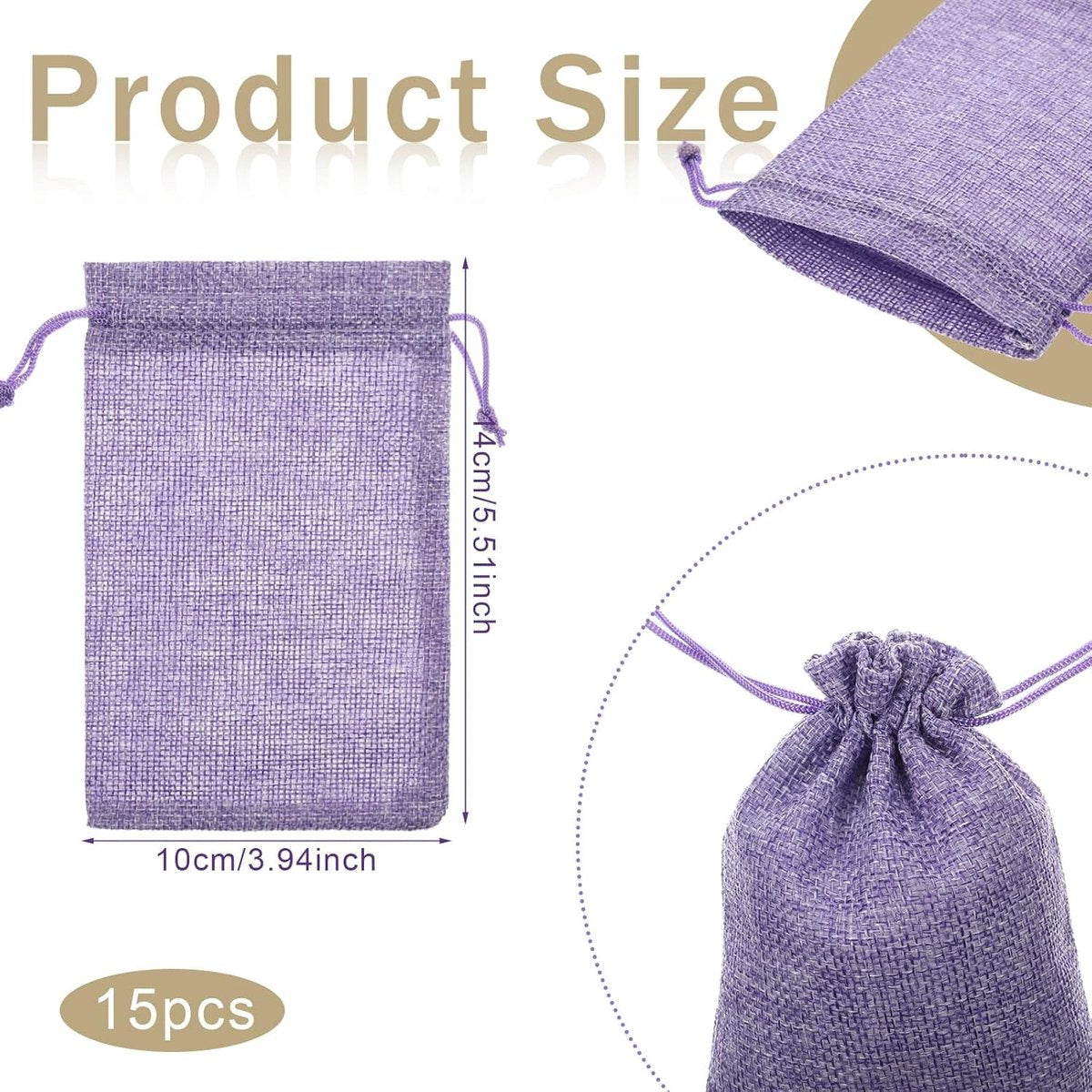 15 pieces - jute bags with drawstring - drawstring - gift bag - storage bag - gift packaging - jewelry pouch jute bags - jute bags - for Christmas, Thanksgiving, wedding favors, DIY, crafting - 14*10 cm - linen, purple, pink, blue, beige
