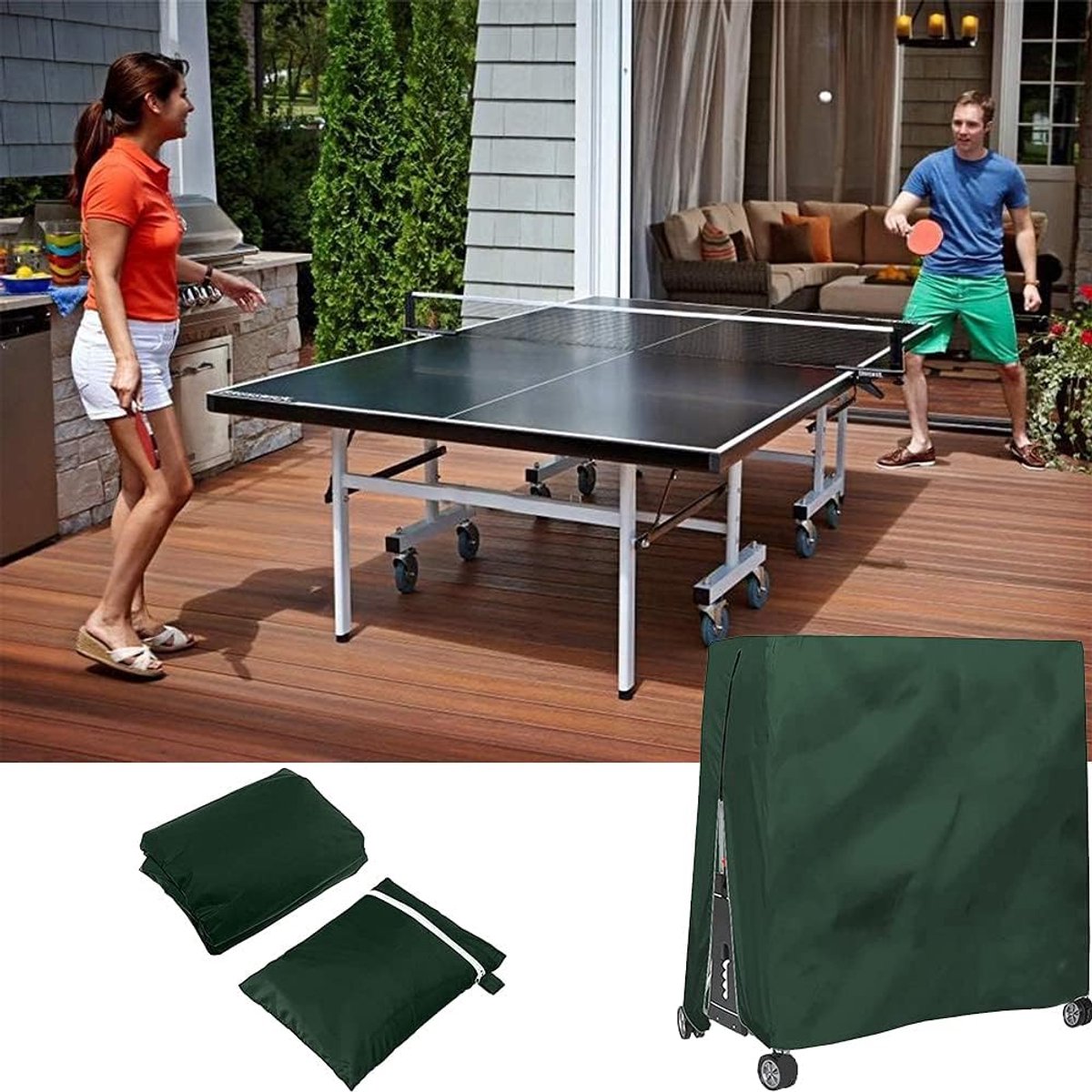 210D Waterproof Table Tennis Table Cover - Table Tennis Table Cover - Waterproof, windproof and UV-resistant - Dustproof - Table Tennis Table Protector - Protective Cover - Foldable Table Tennis Table Cover for Indoor and Outdoor Use - Green - 165×70×185c