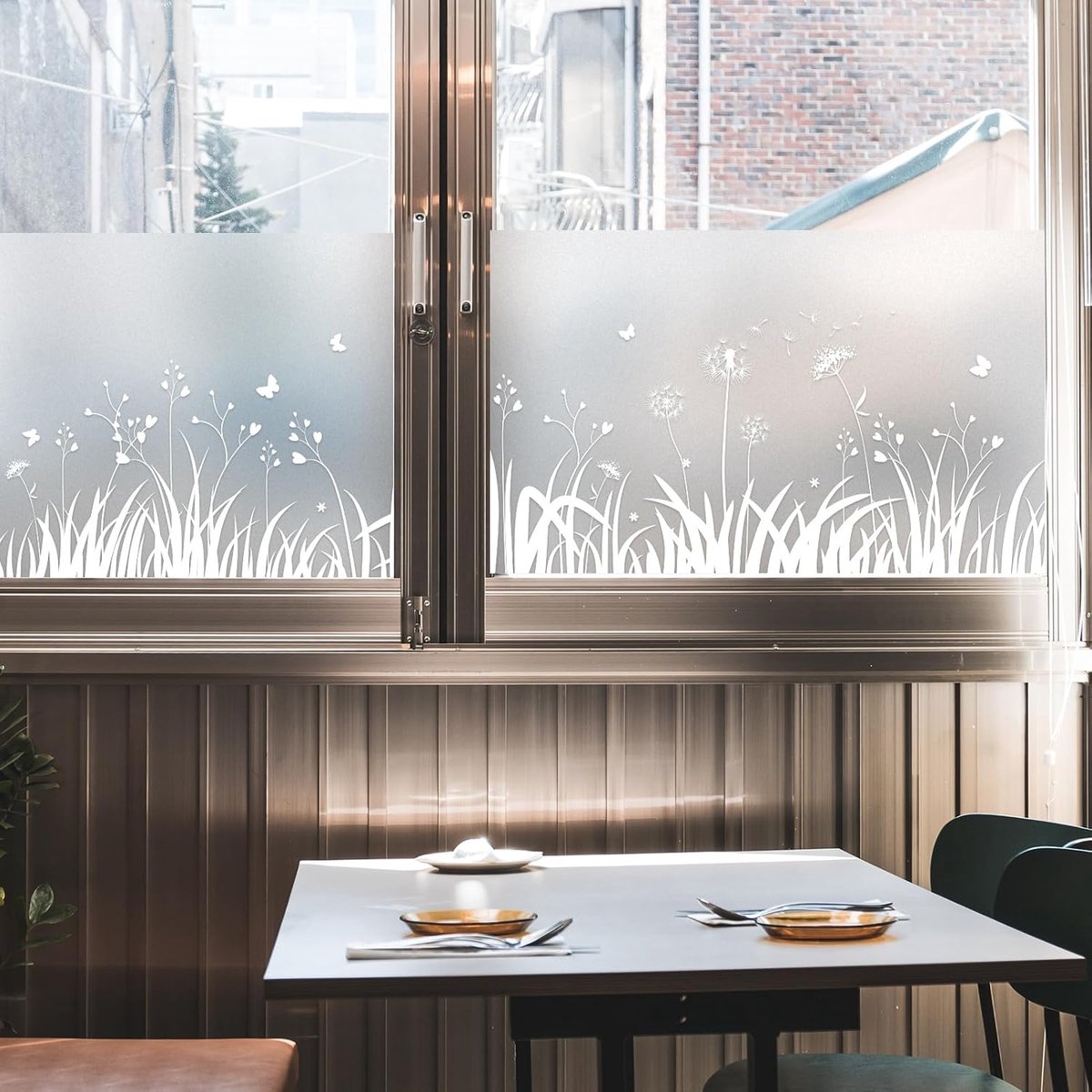 Window Privacy Film - Window Film - Anti-Peek Window Film - Glueless Frosted Privacy Film - Self-Adhesive Window Film - Flower Garden Window Stickers - Static Anti-Peek Window Film - for Kitchen, Bathroom, Window - Blackout Frosted Glass Film - 44 x 200 c