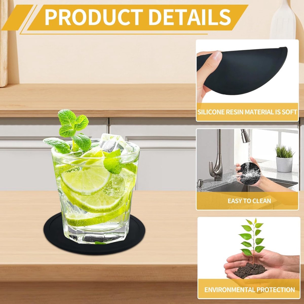Silicone Coasters with Holder - Set of 20 - Coasters for Glasses - Coaster Set - Non-Slip Black Round Coasters - Insulated Coasters - Absorbent and Heat Resistant - for Bars, Cups, Glasses, Gifts, Table Decorations, Vases