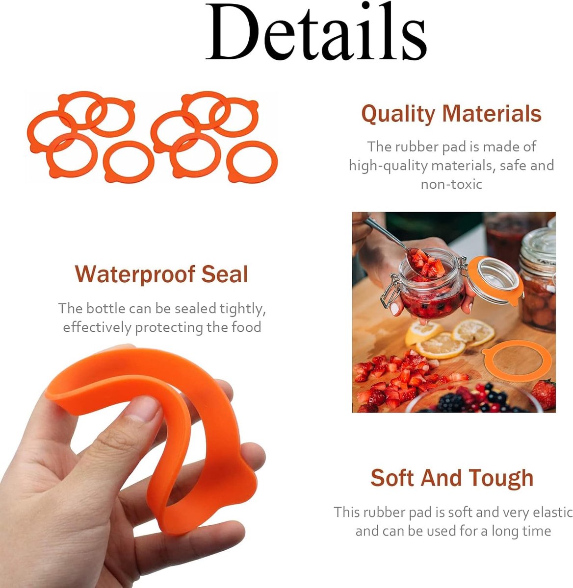 20 pieces - Sealing gasket - 95*70 mm - Silicone gaskets for jars - Replacement silicone rubber gaskets - replacement silicone rings - for sealing jars - for glass jar lids, food preservation - orange and white