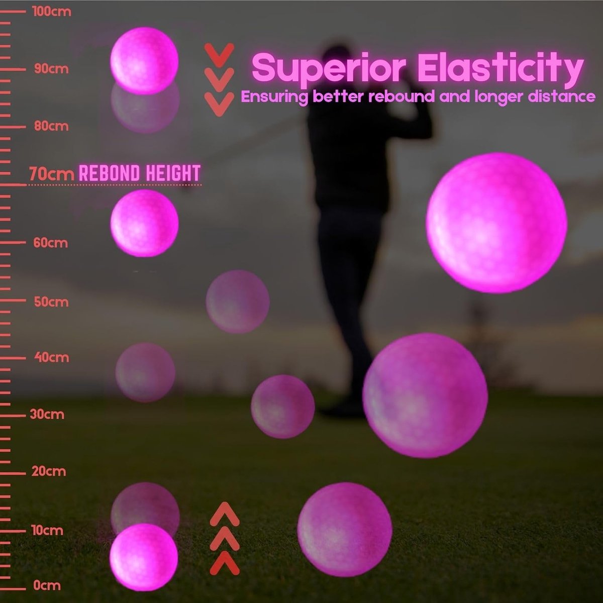 golf balls - 6 Pieces - Glow in the Dark golf balls - LED illuminated golf balls - multicolour
