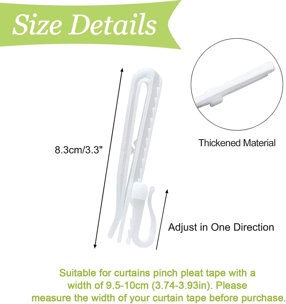 60 pieces - 8.5 cm - Curtain hook - Shower curtain hook - Plastic curtain hook - curtain clip hooks - curtain accessories - adjustable depth - pleated curtain clips - for door, shower curtains - white