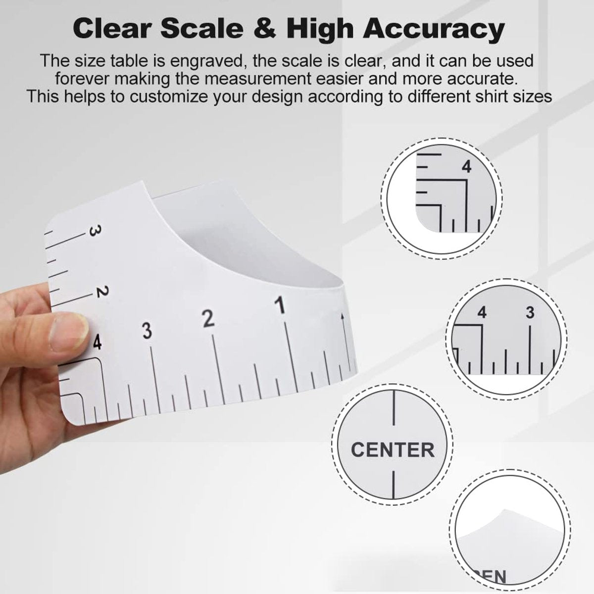 8 pieces - T-shirt ruler guide - with 1 soft measuring tape - T-shirt alignment tool - T-shirt alignment rulers - T-shirt rulers - for round neck and V-neck - sewing tools - white