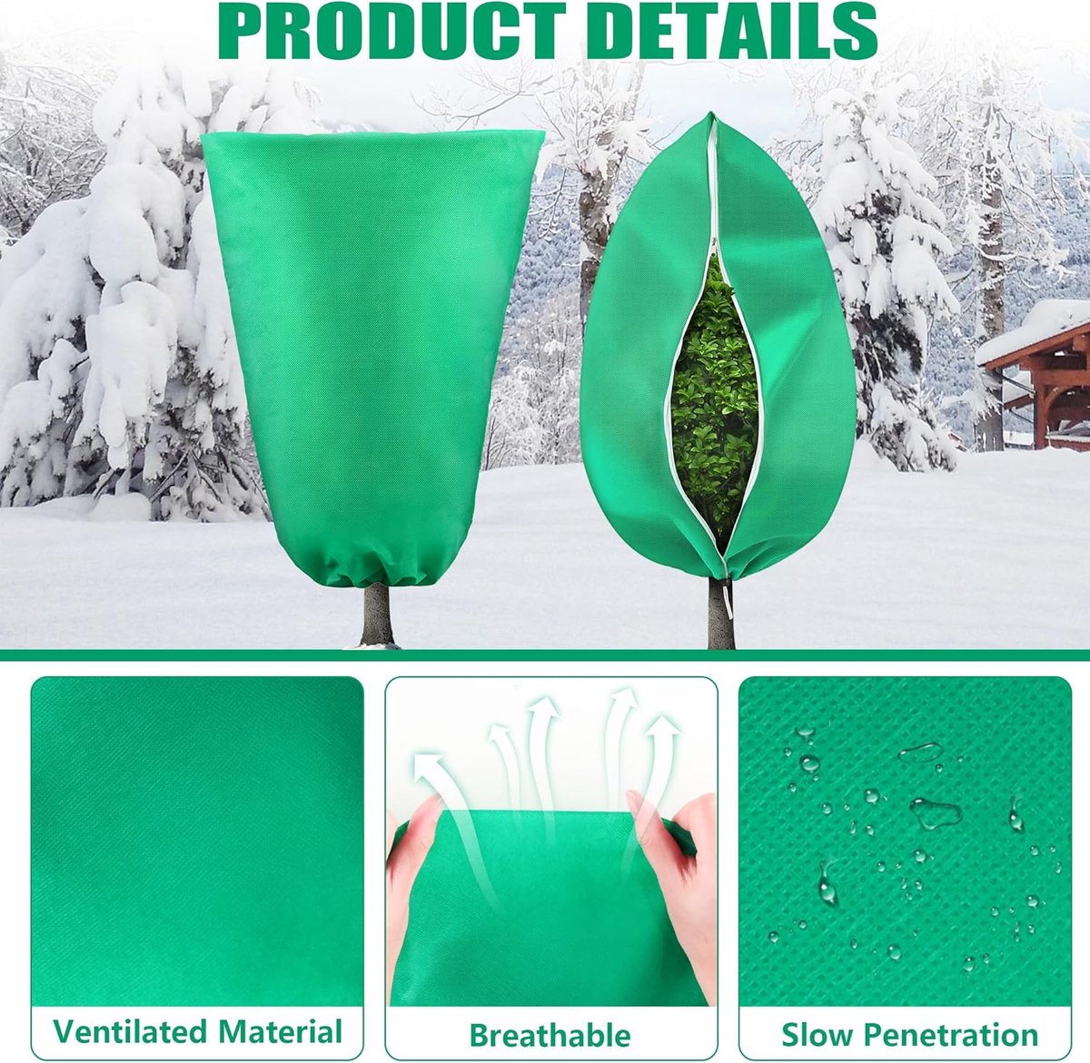 Plant cover - 1 piece - 140*200cm - Frost-resistant plant cover - Winter cover - Potted plant bag - Frost cloth - Plant frost cover - Winter protection bag for plants - Winter plant covers - with zipper and drawstring - for outdoor plants, potted fruit tr
