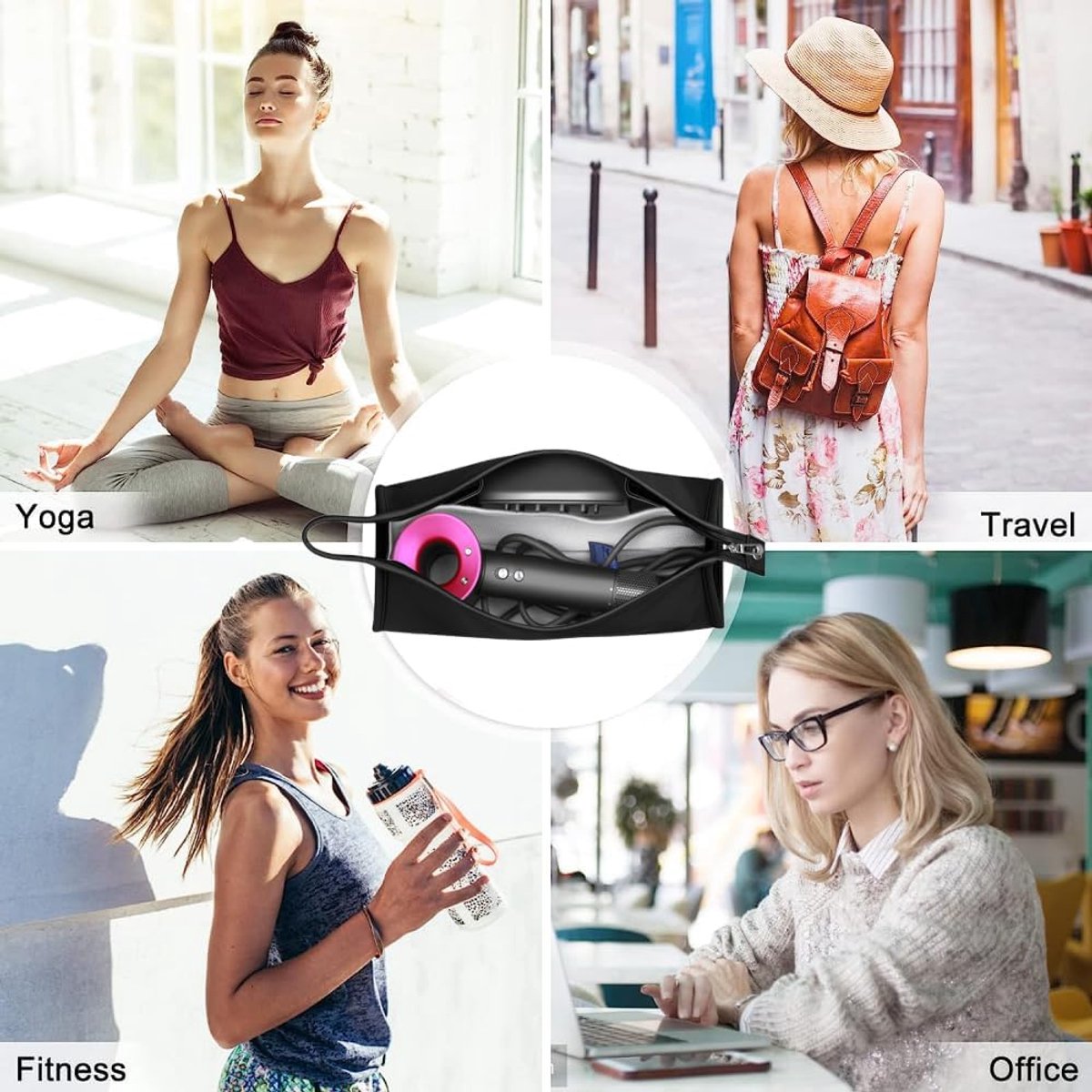 Suitable Travel Case - 1 piece - Organizer - Storage Bag - Travel Bag - Travel Pouch - PU Leather - Waterproof Hair Dryer Bag - Portable Hair Dryer Bag - For curling iron, comb, curling iron and hair dryer - Suitable for Dyson Supersonic and accessories -