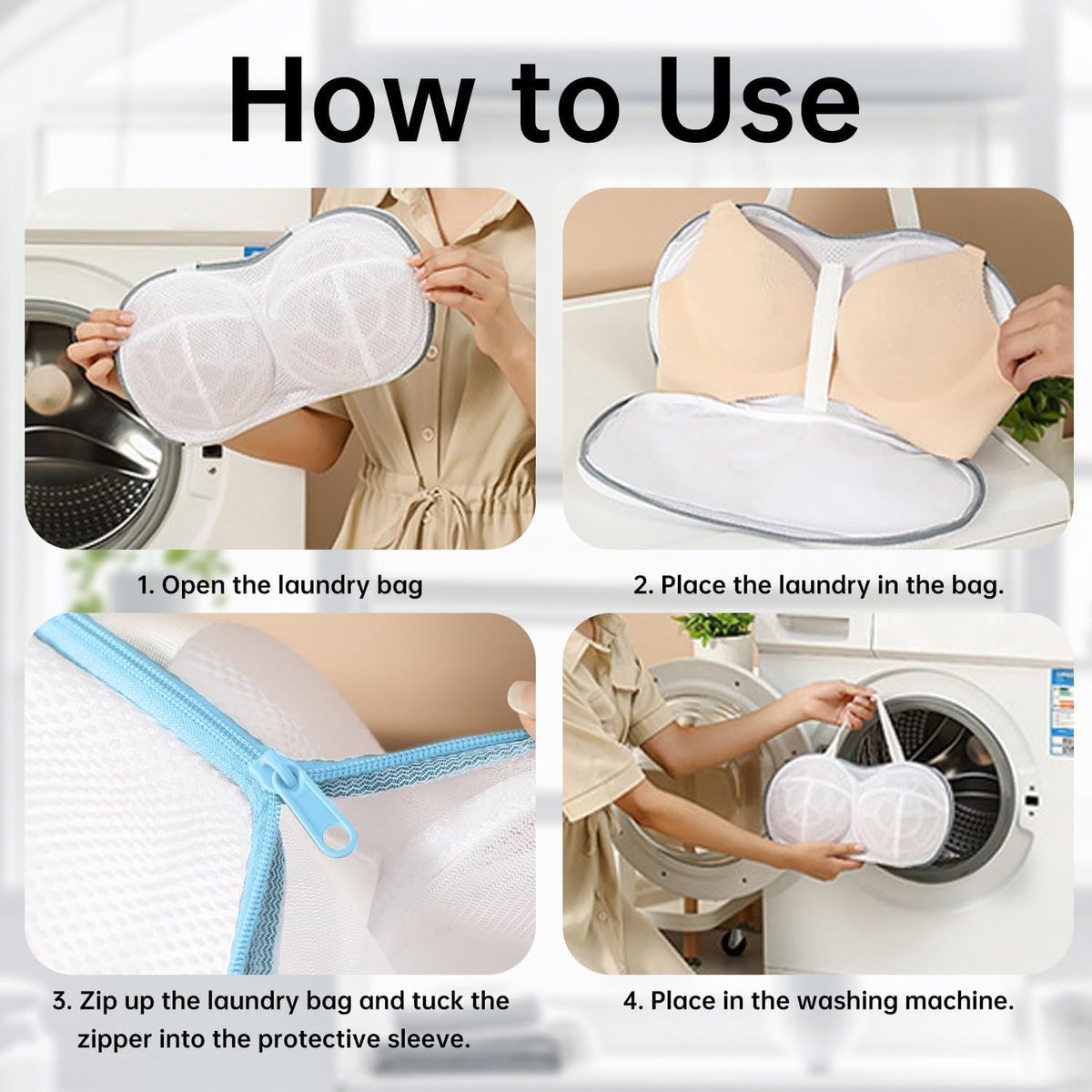3 pieces - 20*34 cm - bra laundry bag - laundry bag - with plastic backing - mesh laundry bag - reusable - underwear laundry net for women - bra protector for washing machine - with zipper - for washing machine - household items - clothing protection - bl