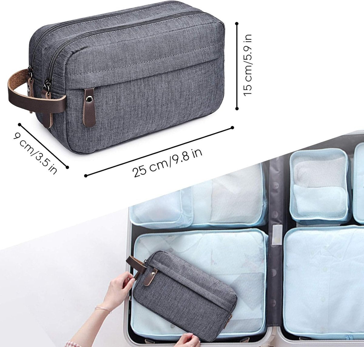Men's toiletry bag - Travel toiletry bag - Travel accessories - Toiletry bag - Makeup bag - Gift - Unisex - Toiletry bag - Grey