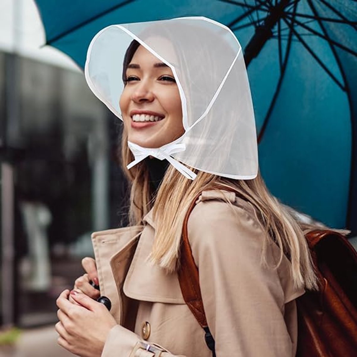 6 pieces - Rain hat - transparent waterproof rain cap - with plastic brim - transparent plastic cover - waterproof cover - protective hood - rain caps for outdoor activities - reusable - rain hat for women - 115*33cm - white