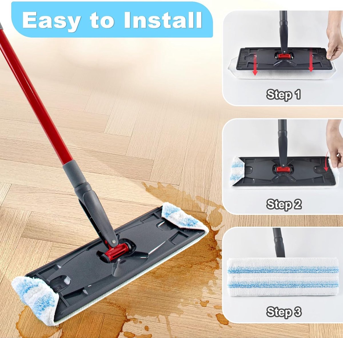 3 pack - Suitable for Vileda H2Pro Flatmop Replacement - Suitable for OCedar H2pro flatmop - For hard floors - mop head replacement - replacement microfiber mop heads - Machine washable - Reusable pad replacement - for deep cleaning