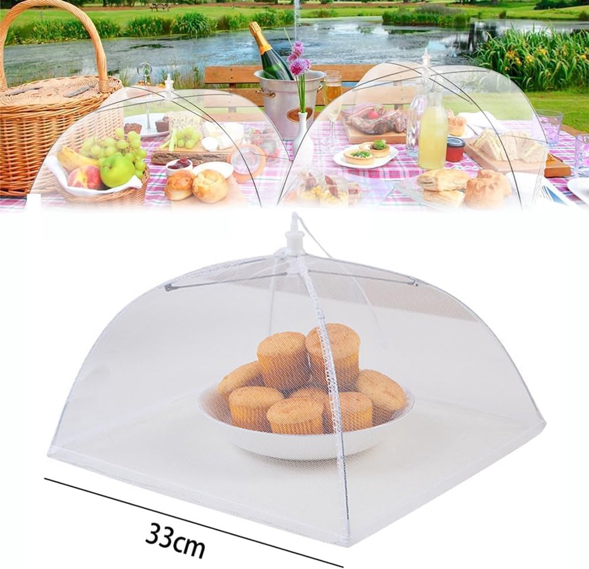 Fly Cover - 4 Pieces - Food Protection Covers - Fly Cover - Foldable - Pop-up Umbrella Net Tent - Cover - Mesh - Mesh Material - Fly Protection - For Food, Fruit, Barbecue - Insect Protection - Perfect Protection - 33*33 cm (12")