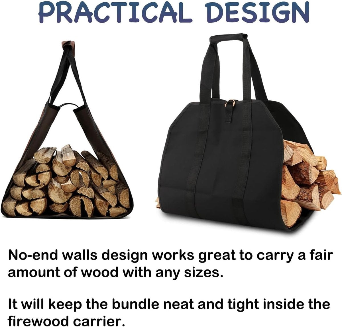 Firewood bag - Firewood sack - Firewood bag - Firewood carrying bag - Firewood carrying bag - Outdoor camping wood bag - large waterproof carrying bag - with non-slip handles - storage bag - firewood storage - for wood stoves and camping - 46*98 cm - blac