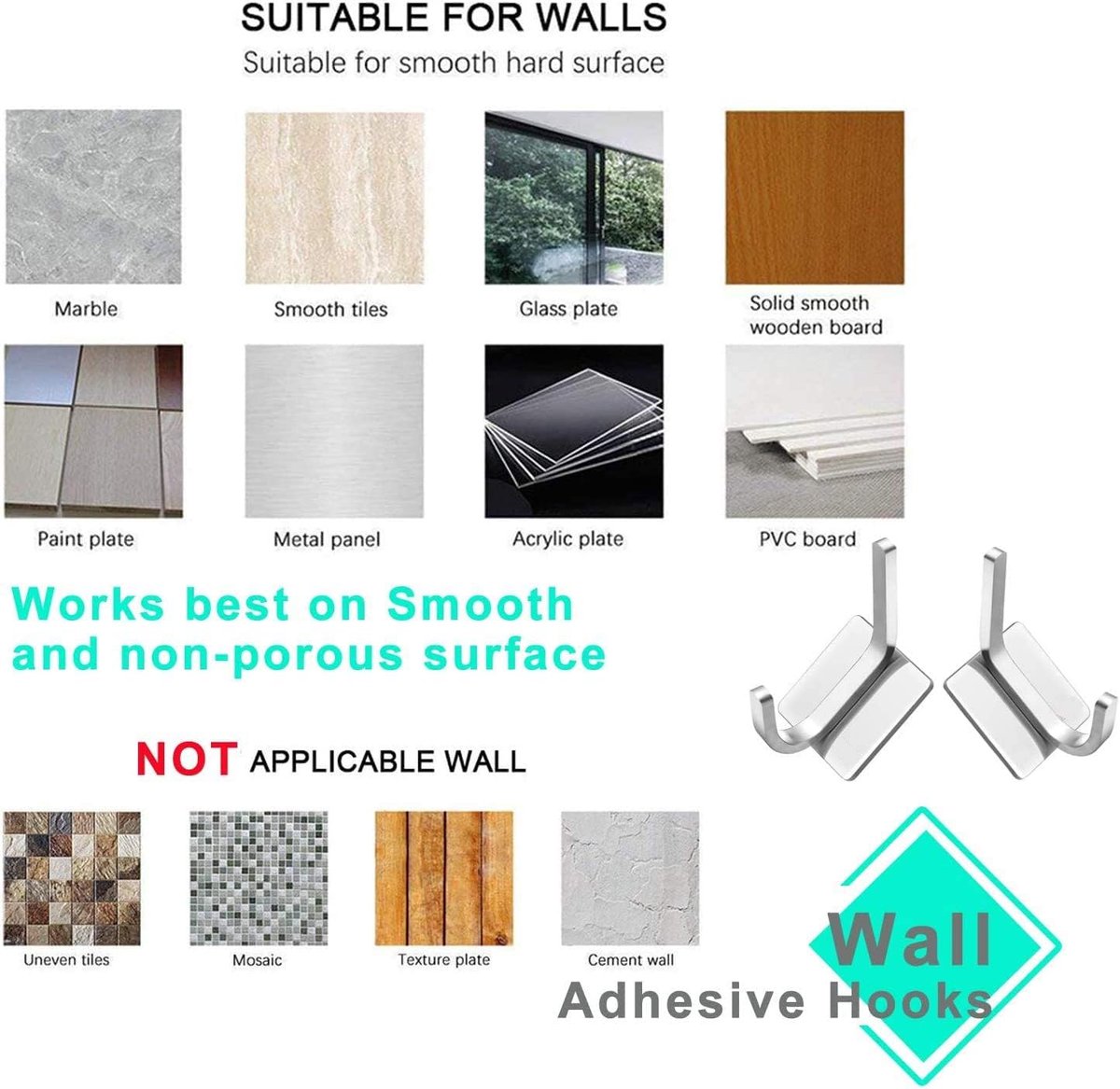4 pieces - 8*4.5*3.5 cm - Stainless steel hook - self-adhesive towel hooks - Towel hook - Self-adhesive hook - Square hook - adhesive hooks - adhesive wall hooks - towel hooks - for bathroom, kitchen, home and office - silver