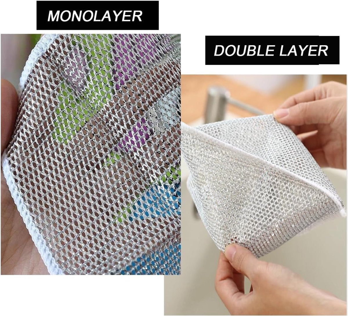 10 pieces - 20*20 cm - Multifunctional wire dishcloth - Dishcloth - double-layered - Cleaning cloth - for wet and dry dishes - scratch-free wire dishcloth - wire scrubbing cloths - for dishes - time-saving kitchen towels and cleaning cloths
