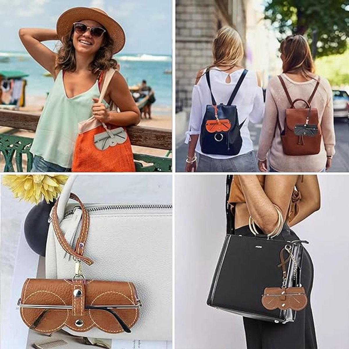 pieces - leather sunglasses bag - soft leather glasses case - portable glasses case - fashionable glasses case - ultra-thin anti-scratch case - travel glasses protective case - sunglasses organizer with snap closure, wrist strap - for women and men
