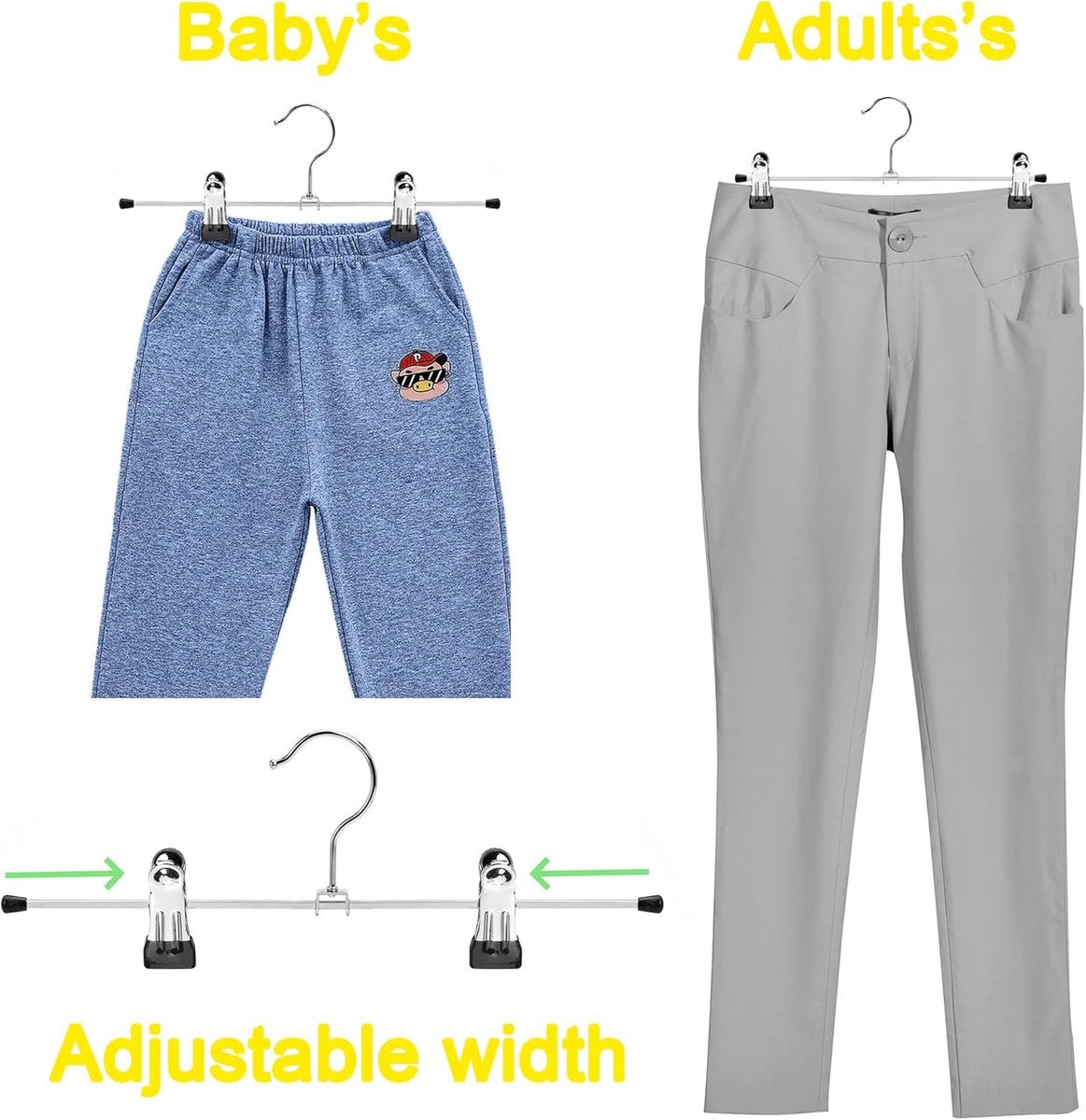 Clothes Hangers - 20 Pieces - Trouser Hangers - Trouser Hangers with Clips - Garment Hangers - Skirt Hangers - Non-Slip Hanger with Clips - Clothes Rack/Coat Rack/Jacket/Trouser Hanger - Space-Saving - Adjustable Clip Hangers - For Trousers Skirts Socks U