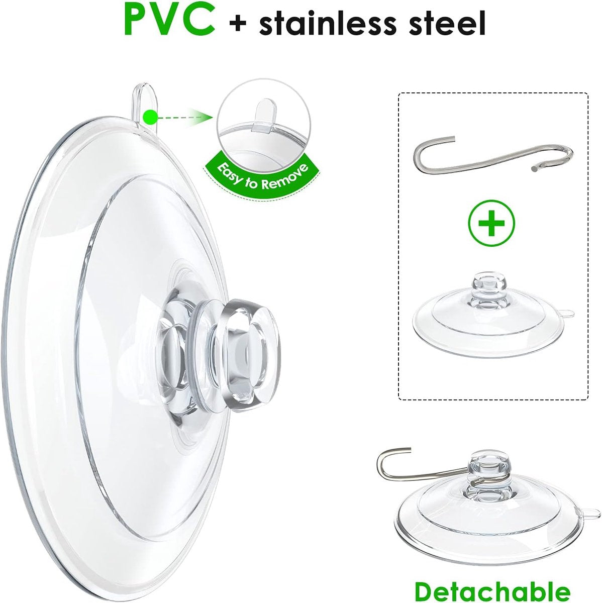 Suction Cup Hooks (12 Pieces) - Suction Cup Hooks - 1.77 Inch Clear Suction Cups - up to 3kg - with Metal Hooks - Threaded - Brute Strength - suction cup hooks - for Kitchen Bathroom Shower Wall Window Door - hanging hooks - suction cups sun protection -
