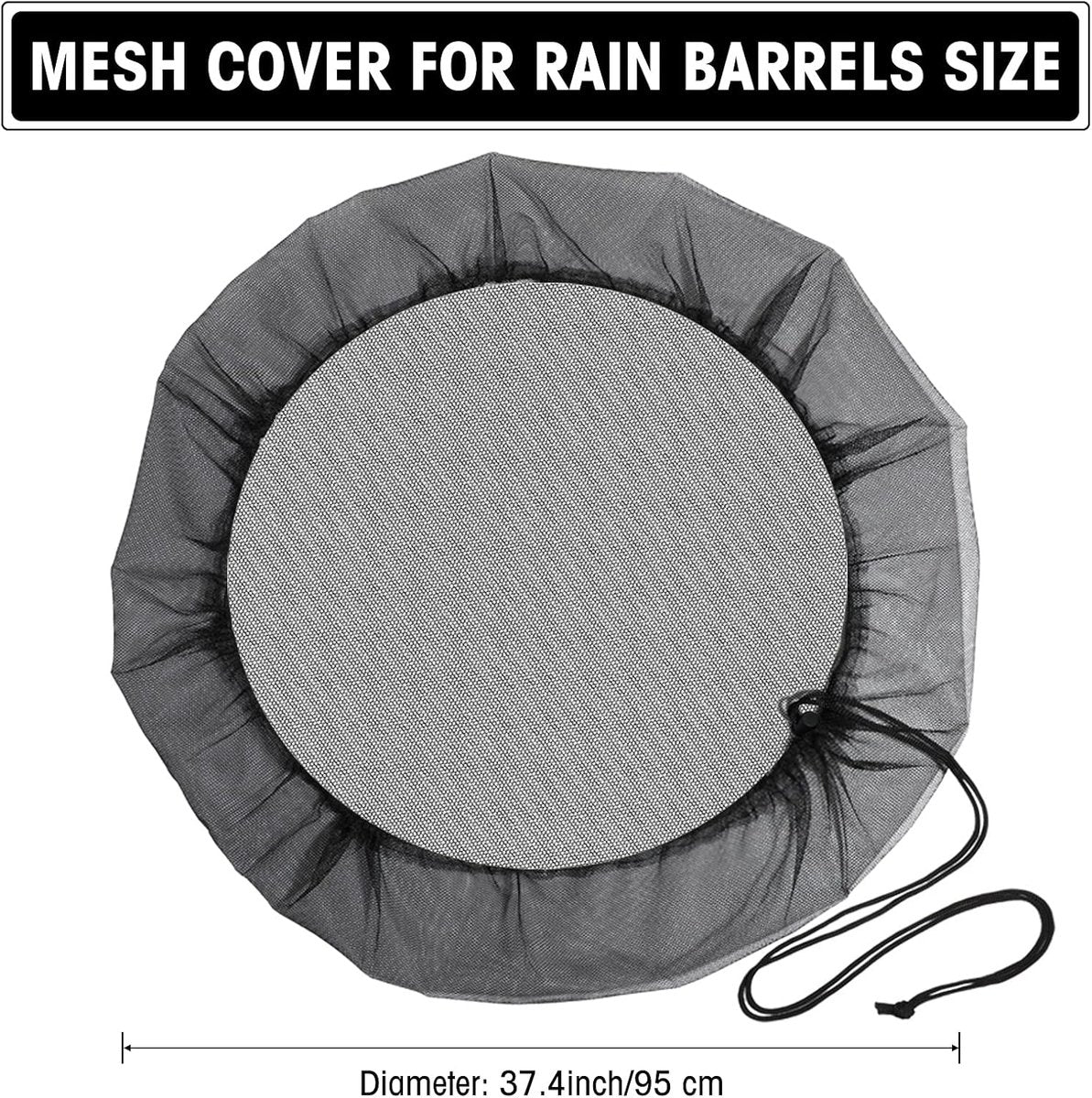 3 pieces - rain barrel cover - Rain barrel net - Protective cover for tank harvesting tools - With drawstring - Universal lid - Keeps dirt out of the rain barrel - for garden and camping, anti-rotation, anti-mosquito - 37.4 inches - Black