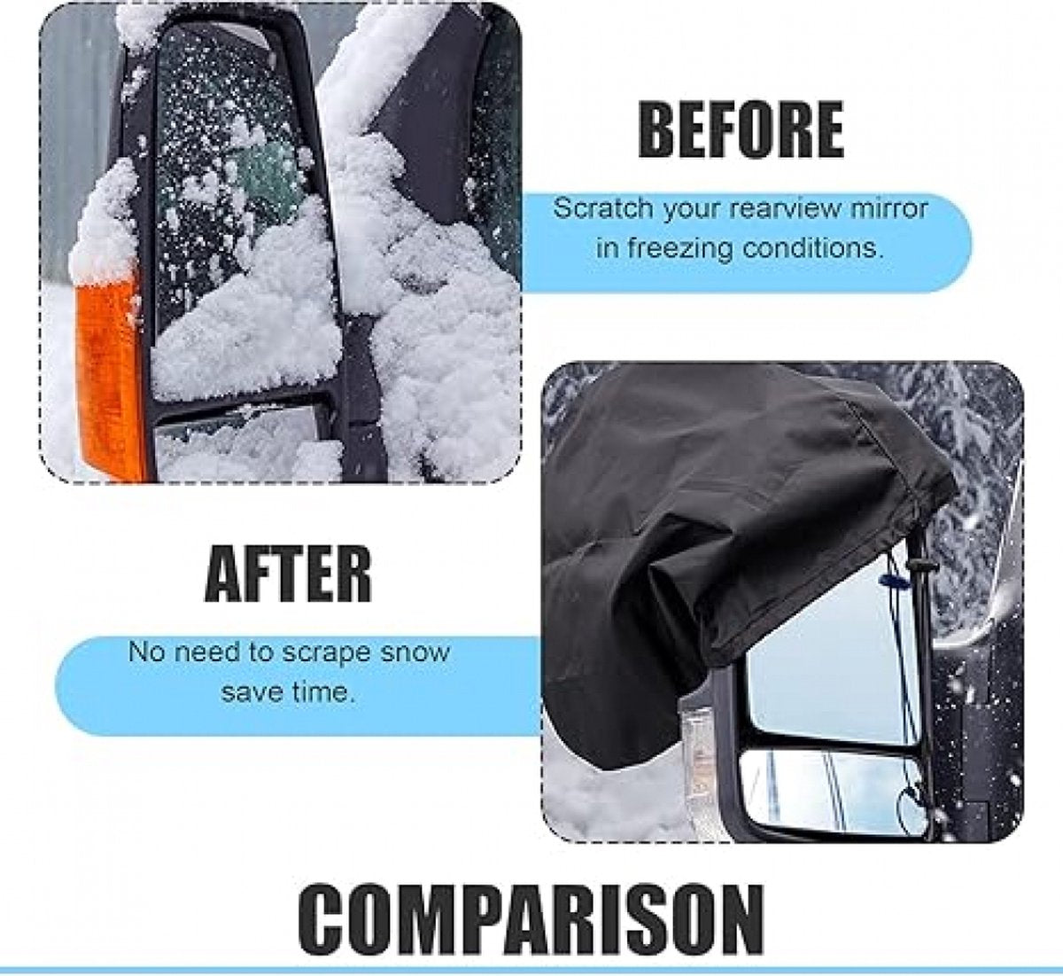 Pieces - Side Mirror Cover - Car Side Mirror Protective Cover - Anti-Frost Cover - Rearview Mirror Protective Cover - 420D Oxford Cloth - Universal - Waterproof - Protection - Black - 33*27cm
