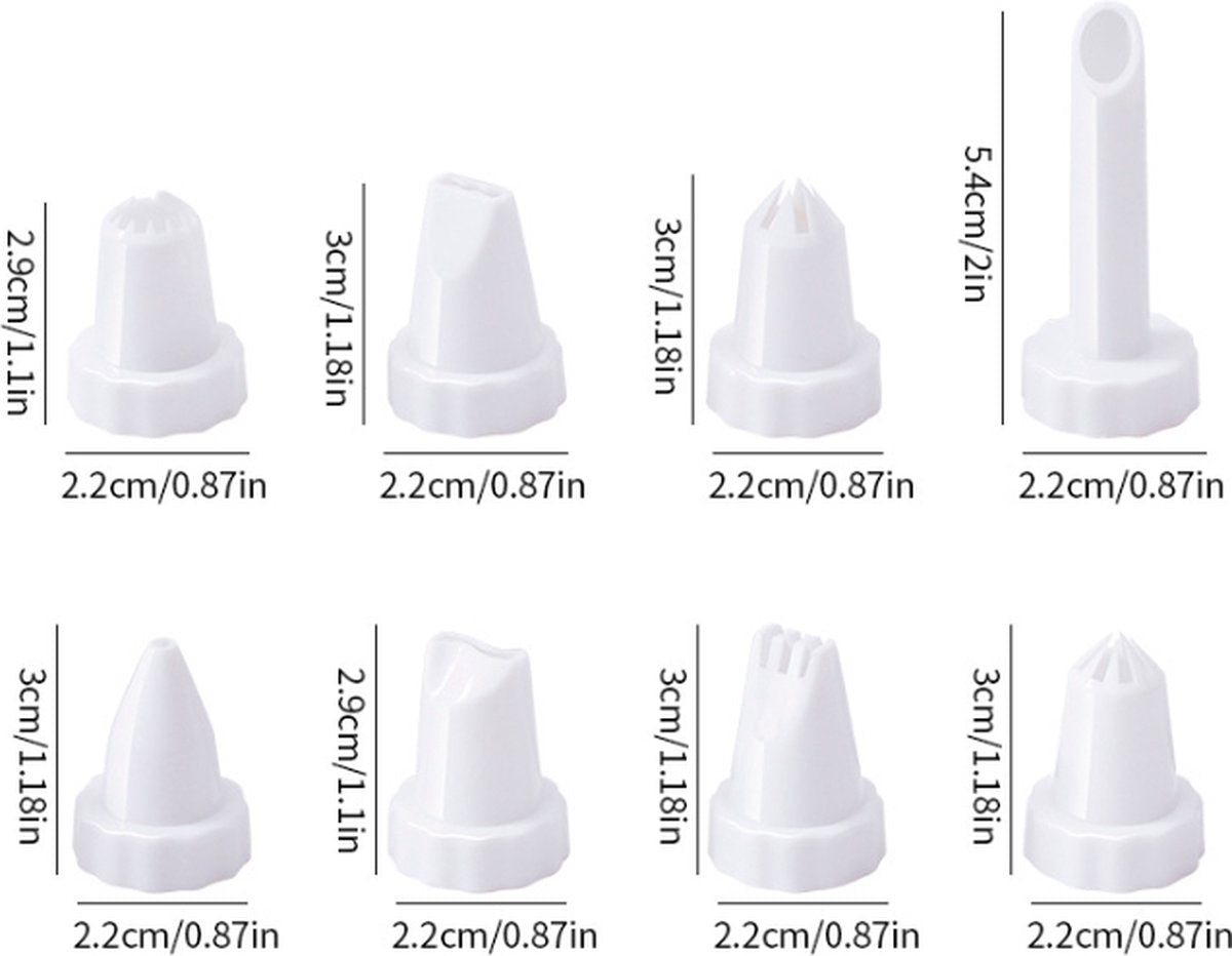 Set of 9 pieces - Piping tips - Garnishing syringe - with 8 piping tips - Whipped cream syringe - cupcake - decoration set - cake - decoration - Reusable - plastic - 15.6*6.4cm - white