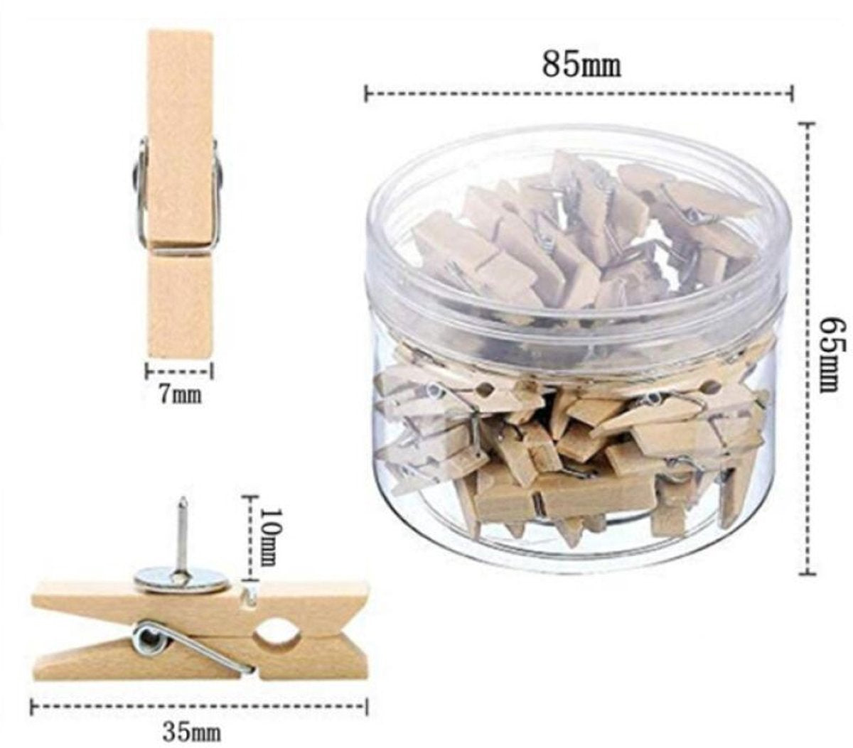 Pin Board Pins - 50 Pieces - Wooden Clip Pushpins - Pin Board Pins - Pushpins - For Memos & Photos - Wall & Wall Decoration - Suitable for Cork Board Art, Pin Boards, Craft Projects & Photography Supplies - 3.5*0.7cm - Light Brown