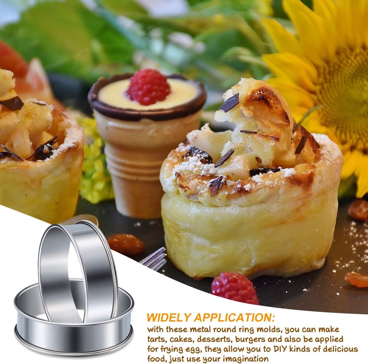 Muffin Rings - 6 Pieces - Cake Rings - Stainless Steel - Round - Non-Stick - Double Curled Edge - Scone Rings - Mousse Ring Cake Mold - Cake Rings - Baking Molds - Suitable for Cakes, Pastries, Cookies and Sandwiches - 8.5*2.5cm - Silver